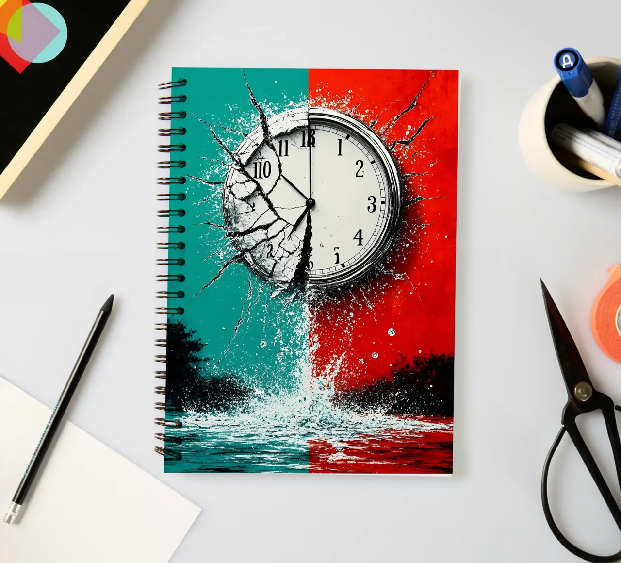 Water From Shattered Clock - Pop Art spiral notebook by ColorCrash Gallery