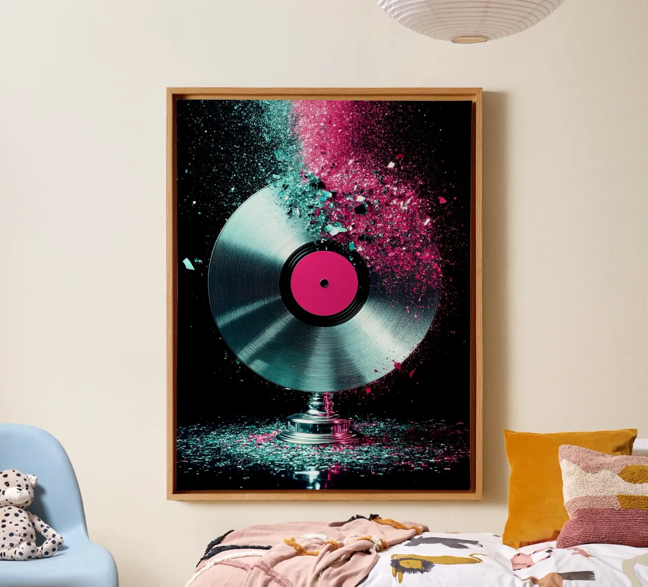 Disco in vinile che si frantuma - Pop Art tela con Cornice a cassetta da ColorCrash Gallery