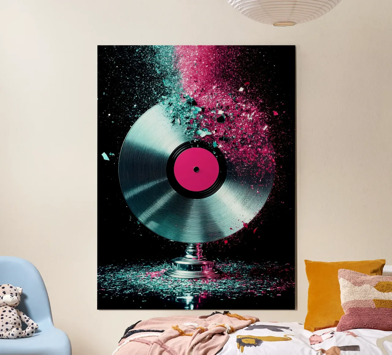 Disco in vinile che si frantuma - Pop Art carta hahnemühle da ColorCrash Gallery