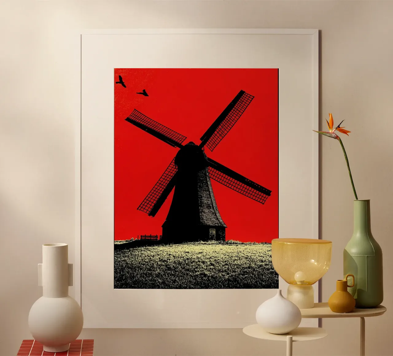 Mulino a vento - Pop Art poster con telaio in legno da ColorCrash Gallery