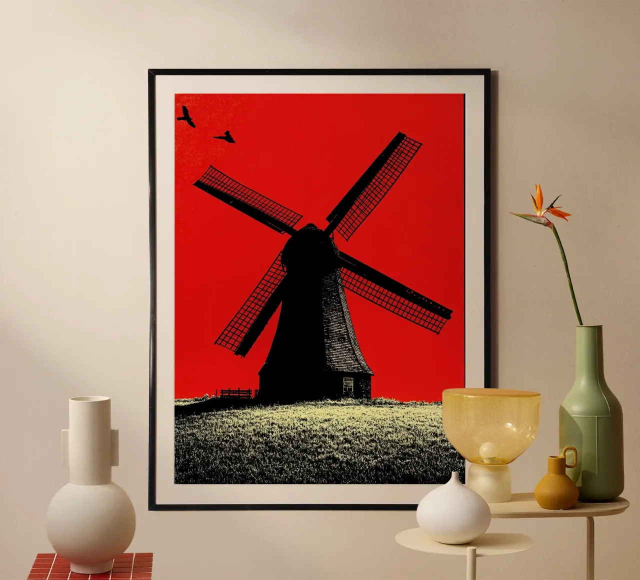 Mulino a vento - Pop Art poster con telaio in legno da ColorCrash Gallery