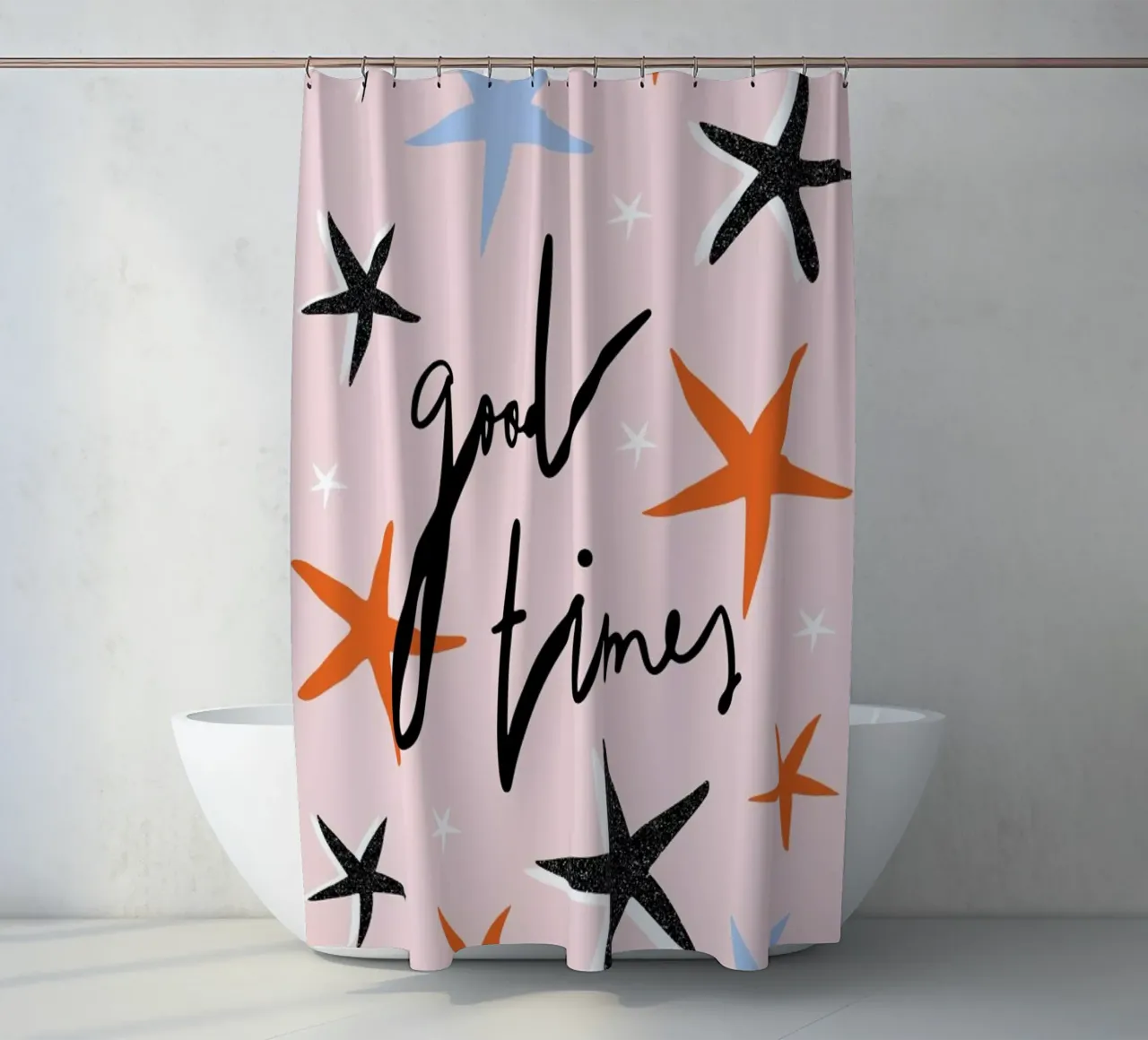 Good Times shower curtain by Linda Gobeta