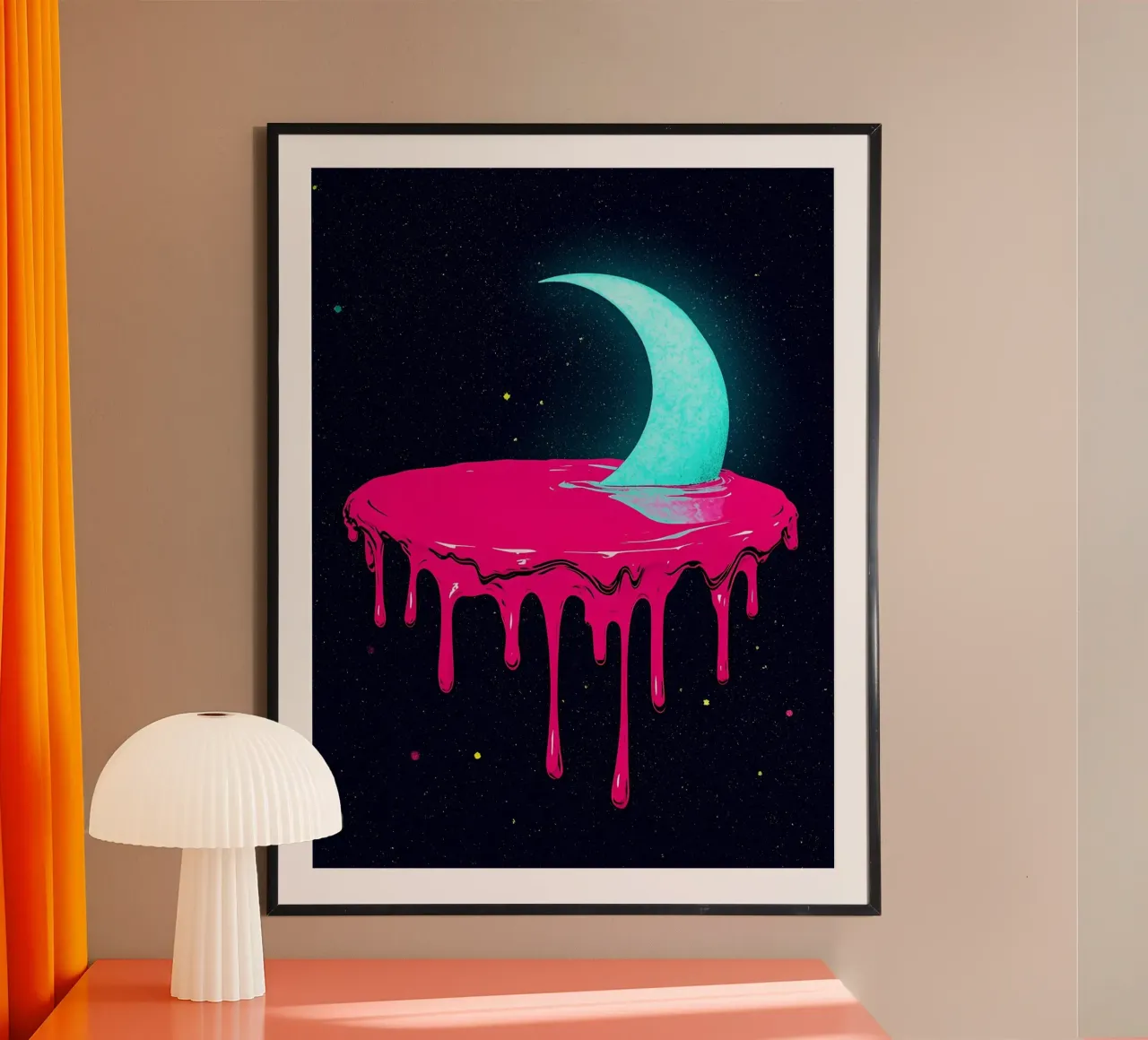 Luna che si scioglie - Pop Art poster con telaio in plastica da ColorCrash Gallery
