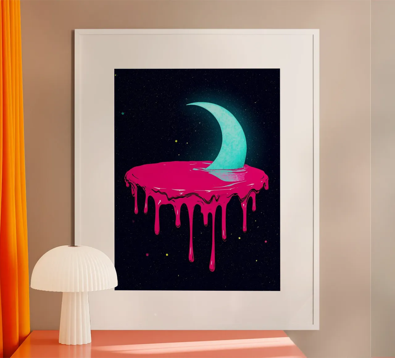 Luna che si scioglie - Pop Art poster con telaio in plastica da ColorCrash Gallery