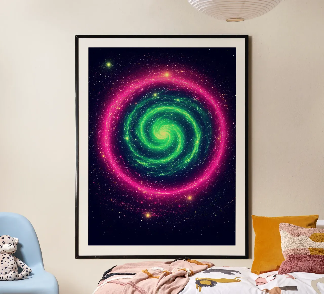 Galassia a spirale - Pop Art poster con telaio in legno da ColorCrash Gallery