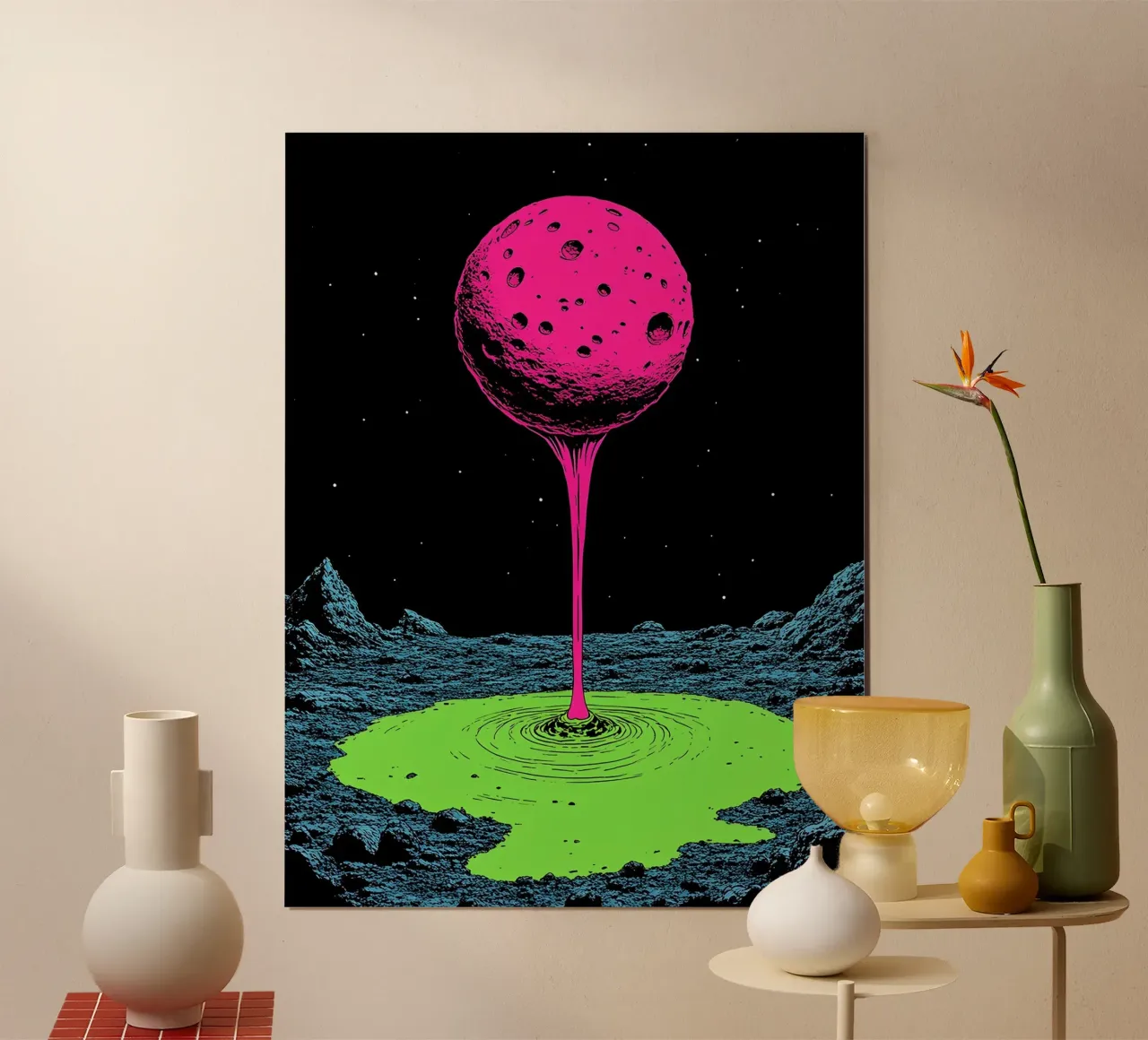 Luna che si scioglie - Pop Art poster con telaio in plastica da ColorCrash Gallery
