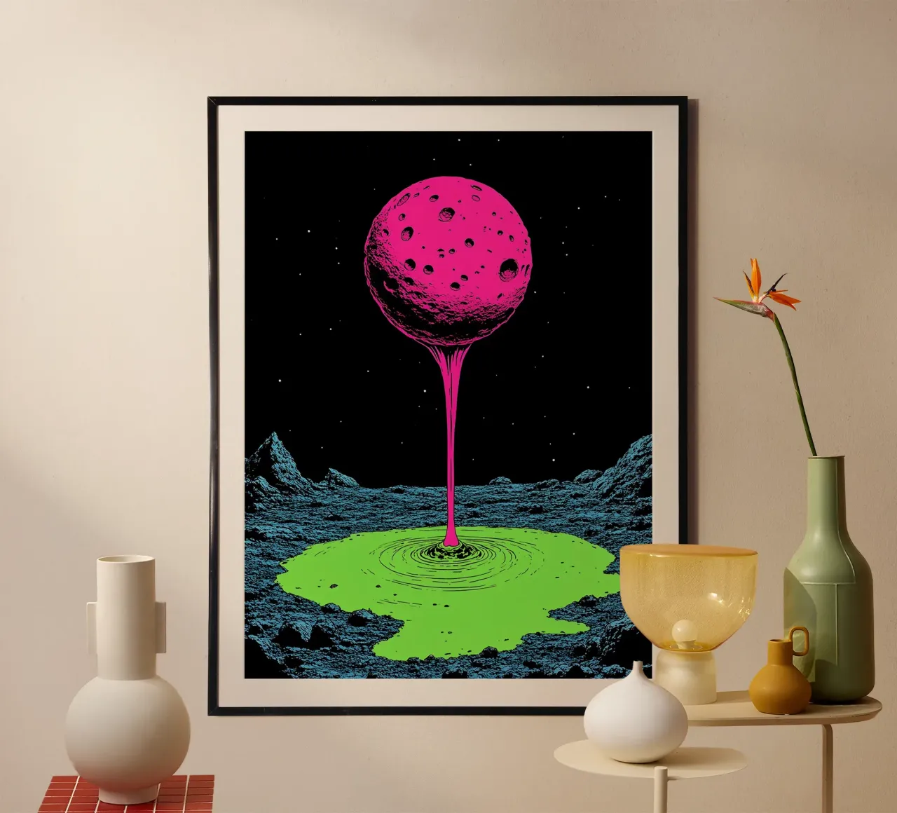 Luna che si scioglie - Pop Art poster con telaio in plastica da ColorCrash Gallery
