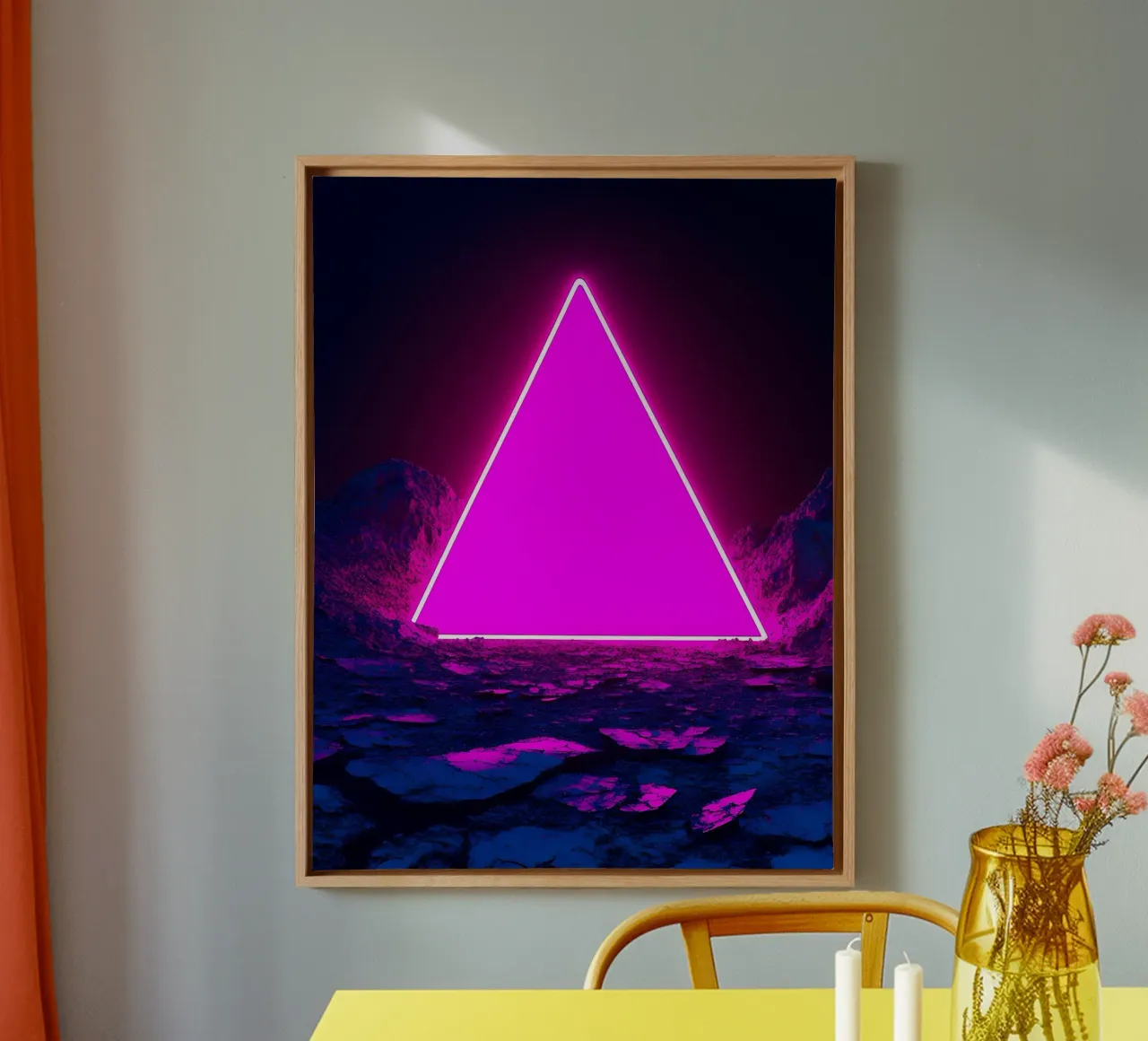 Neon Triangle - Pop Art canvas with Floater frame by ColorCrash Gallery