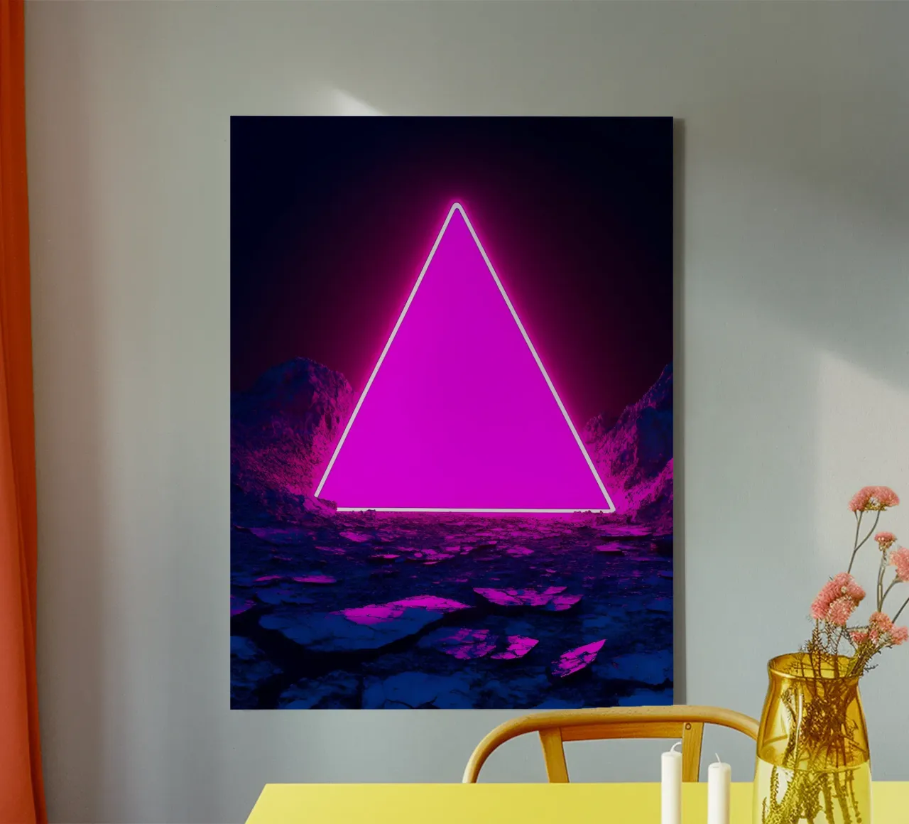 Neon Triangle - Pop Art canvas with Floater frame by ColorCrash Gallery