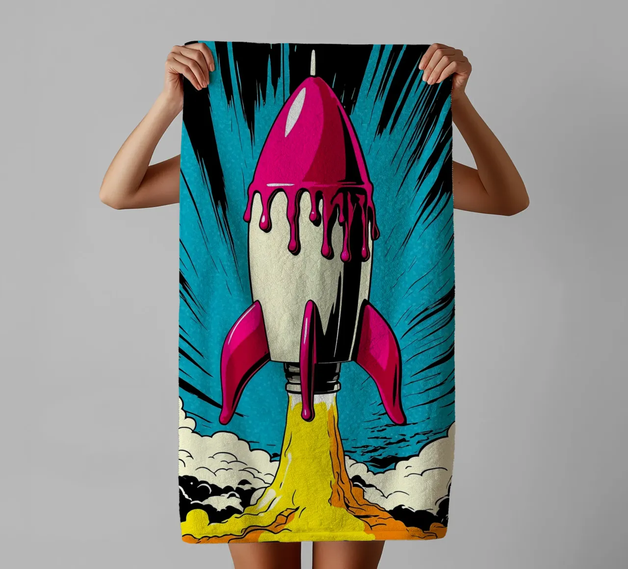 Rocket Launch - Pop Art towel by ColorCrash Gallery