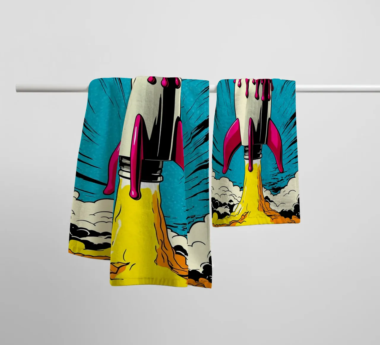 Rocket Launch - Pop Art towel by ColorCrash Gallery