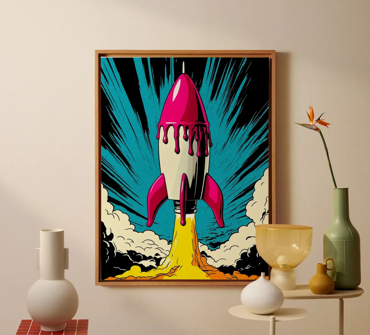 Rocket Launch - Pop Art canvas with Floater frame by ColorCrash Gallery
