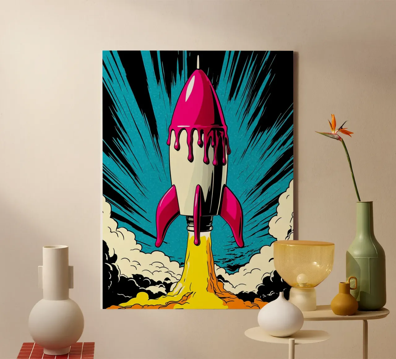 Rocket Launch - Pop Art canvas with Floater frame by ColorCrash Gallery