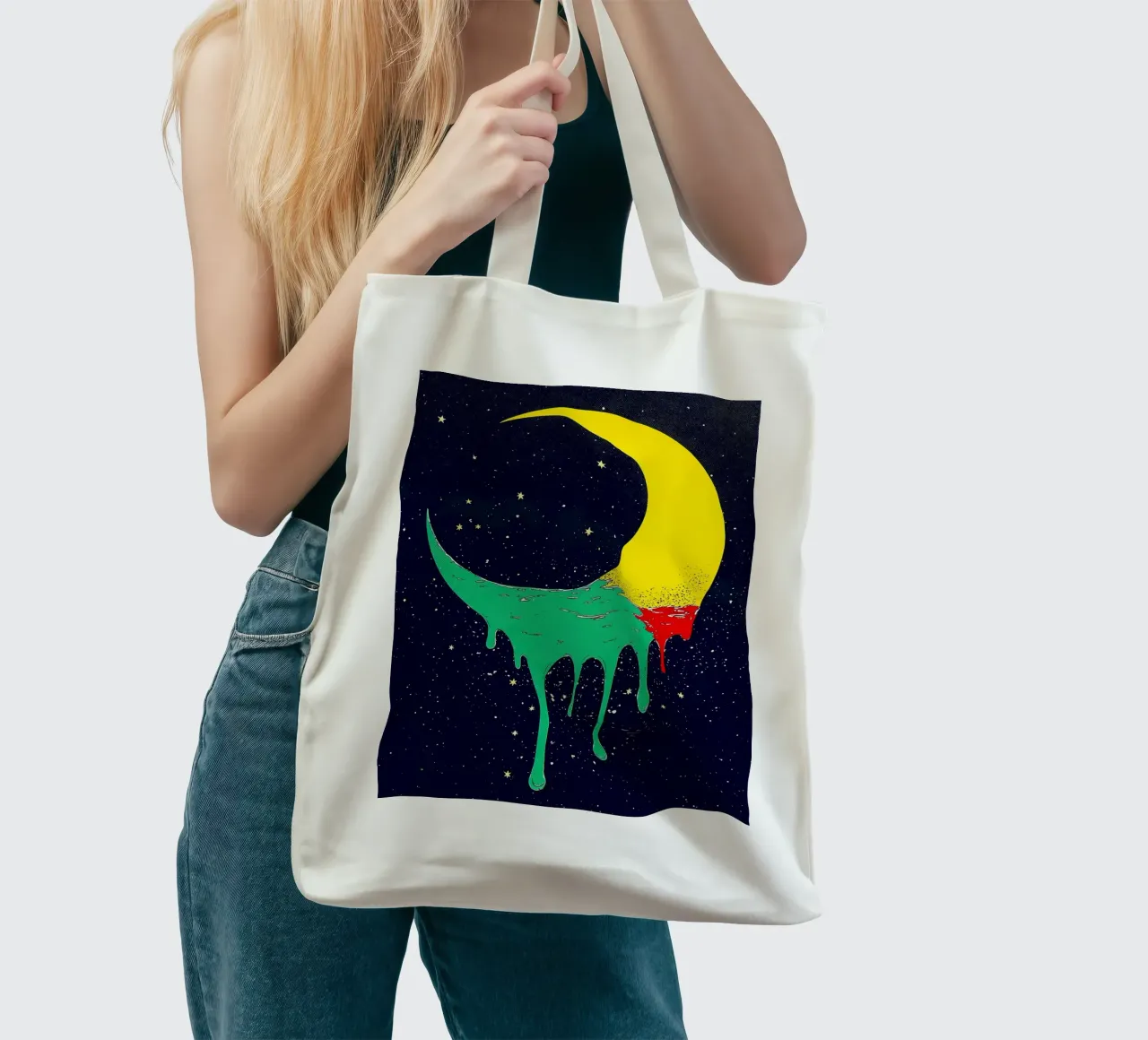 Melting Crescent Moon - Pop Art tote bag by ColorCrash Gallery
