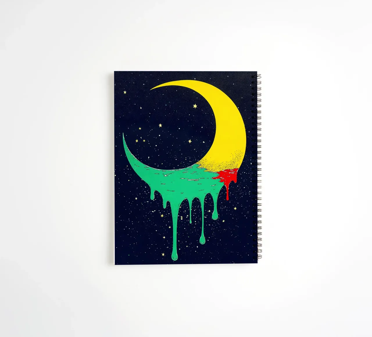 Melting Crescent Moon - Pop Art spiral notebook by ColorCrash Gallery