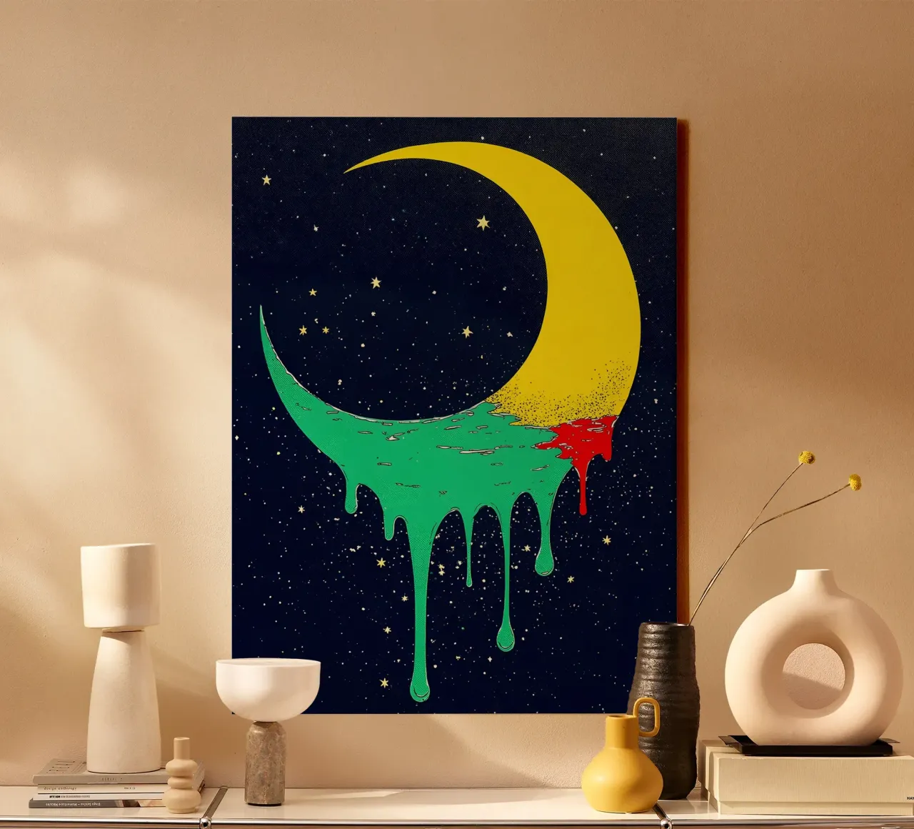 Melting Crescent Moon - Pop Art canvas by ColorCrash Gallery
