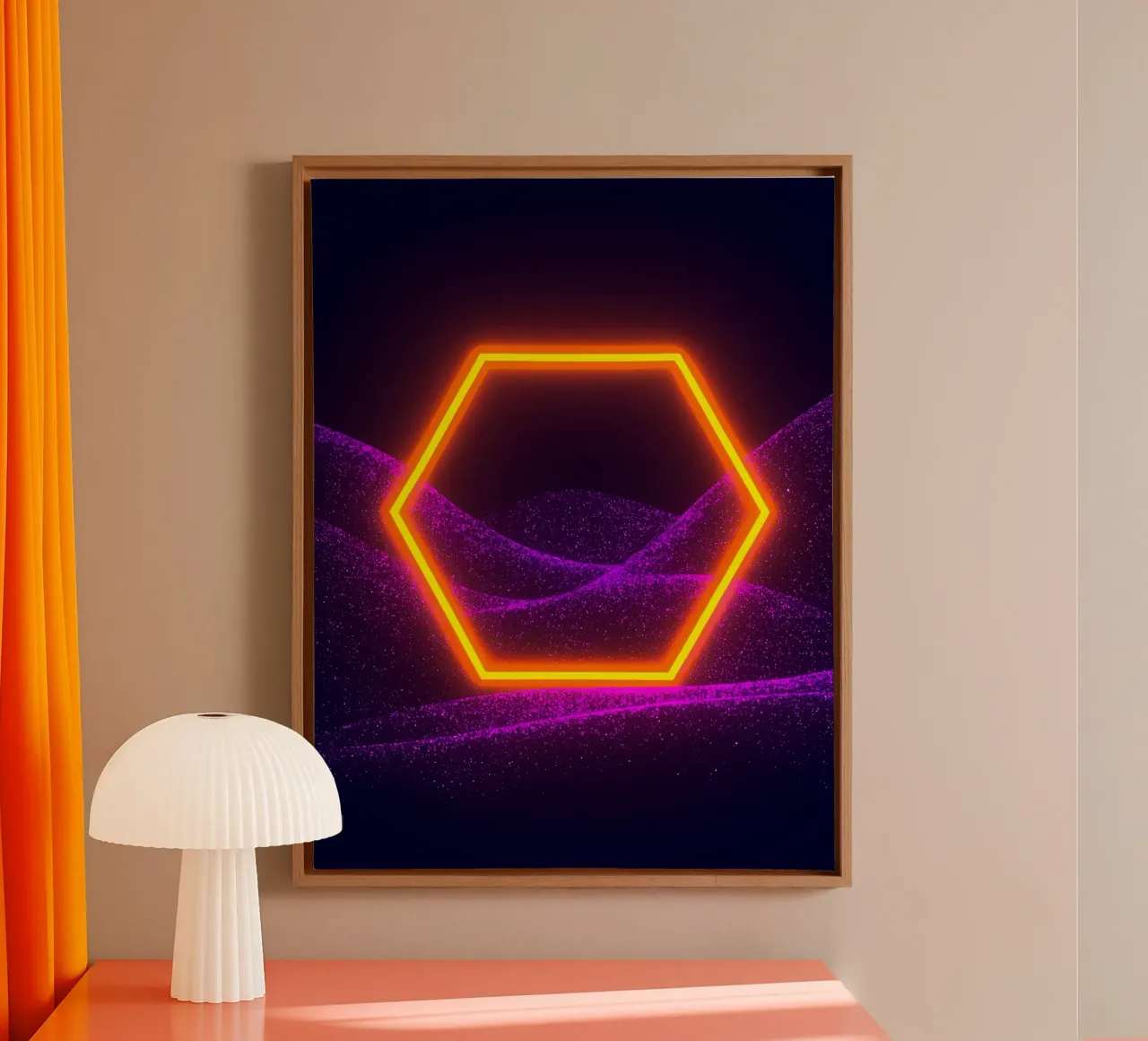 Neon Zeshoek - Pop Art canvas met Baklijst van ColorCrash Gallery