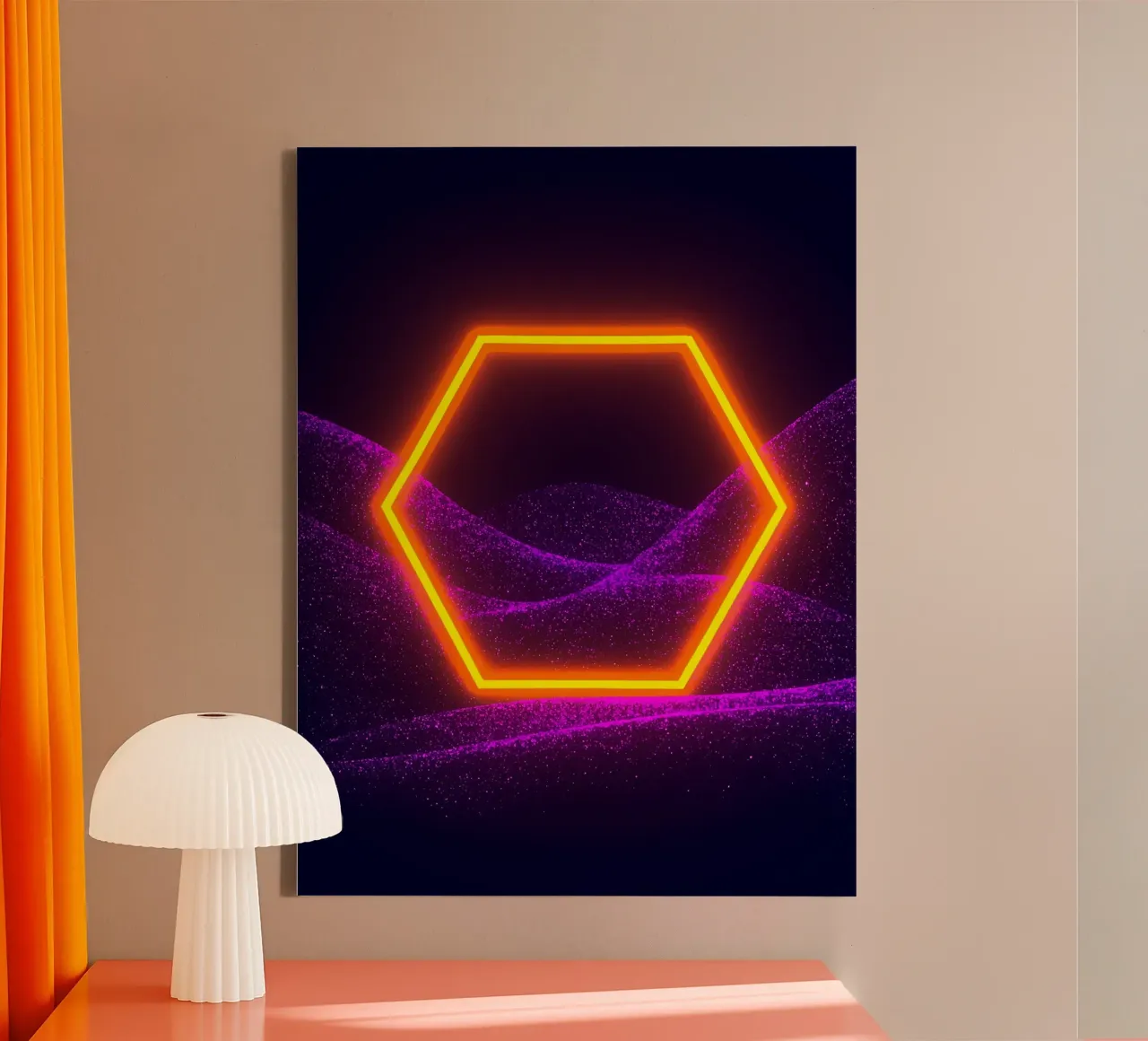 Neon Zeshoek - Pop Art canvas met Baklijst van ColorCrash Gallery