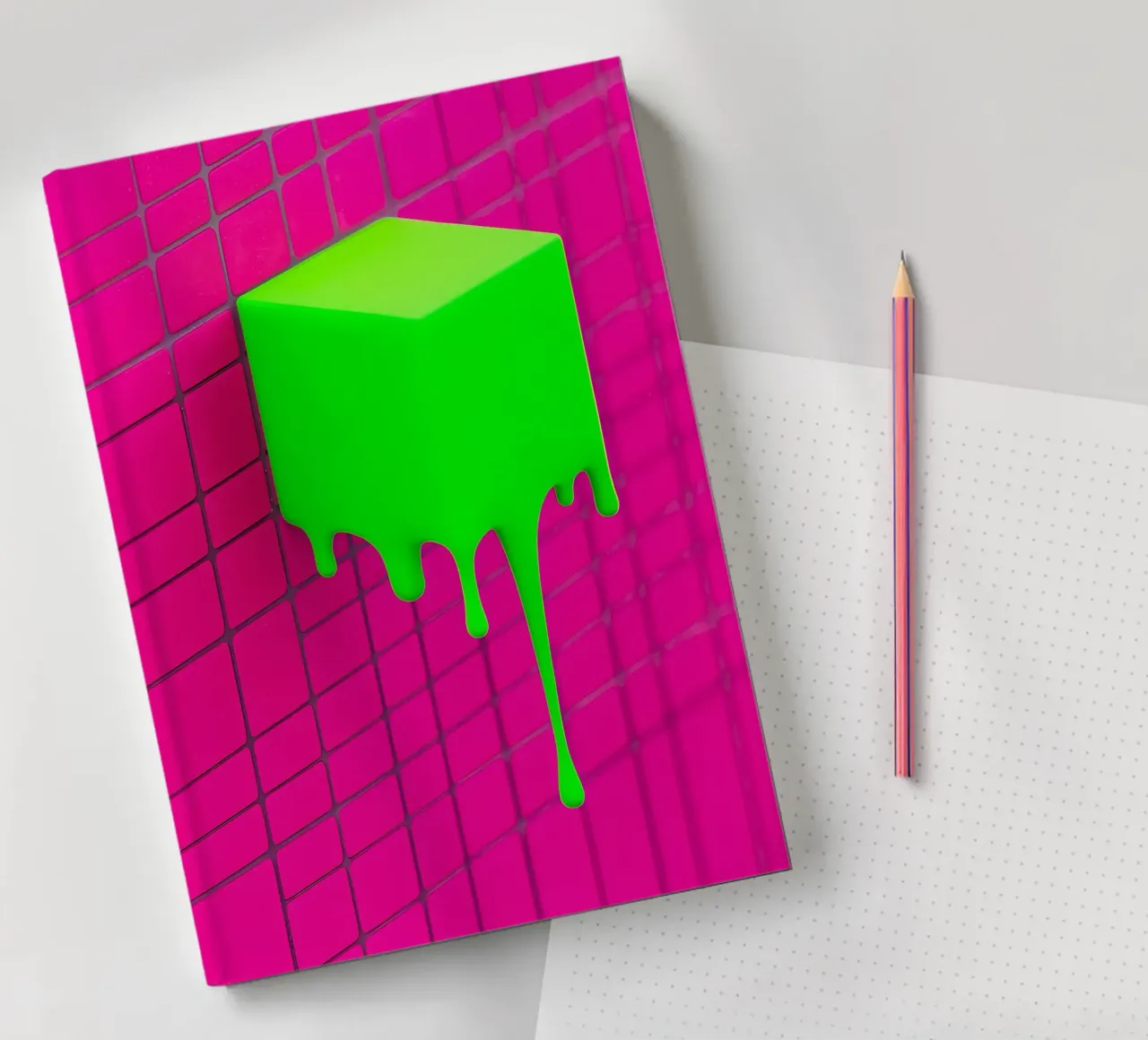 Dripping Neon Cube - Pop Art notebook by ColorCrash Gallery