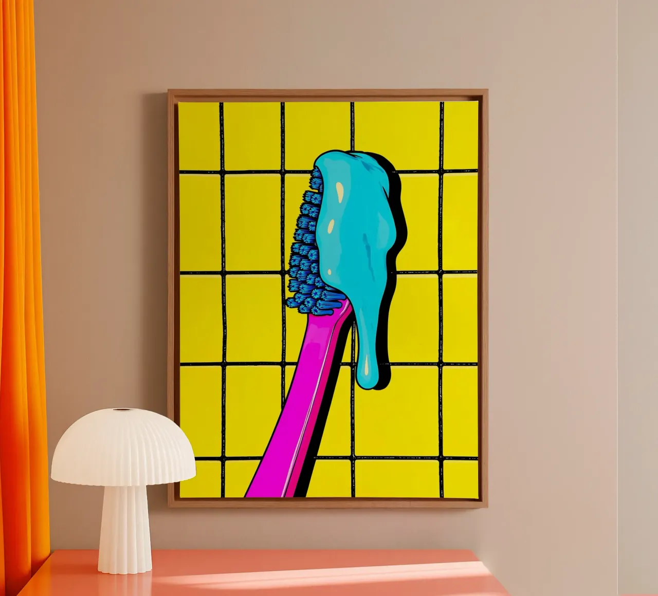 Toothbrush With Toothpaste - Pop Art canvas with Floater frame by ColorCrash Gallery