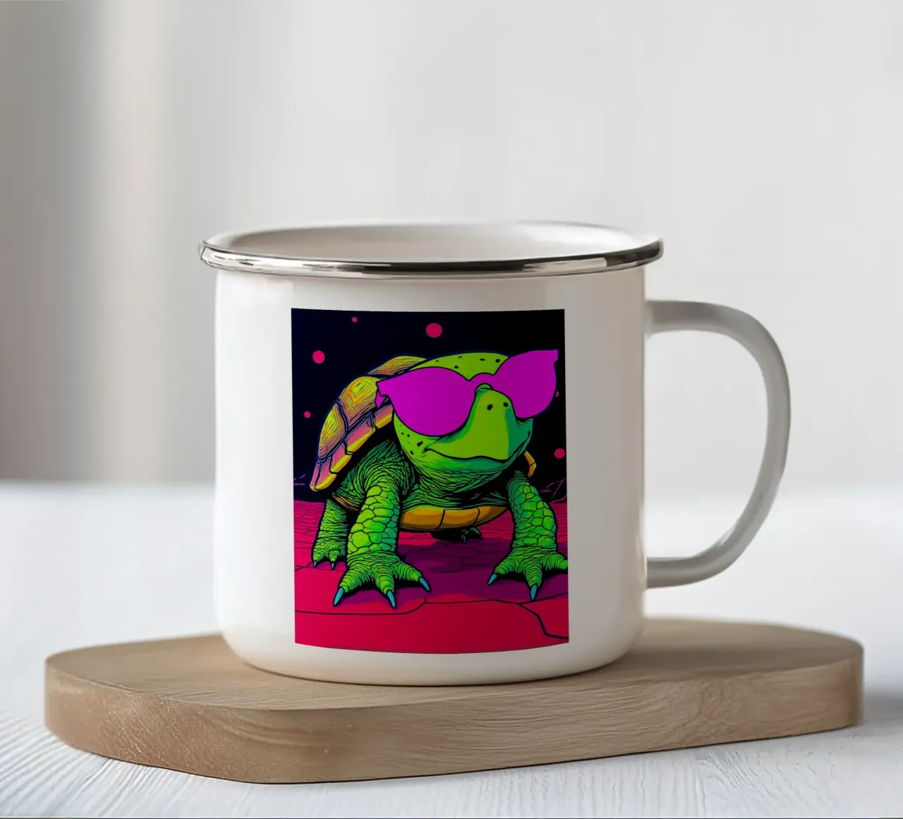 Tartaruga con occhiali - Pop Art tazza in smalto da ColorCrash Gallery
