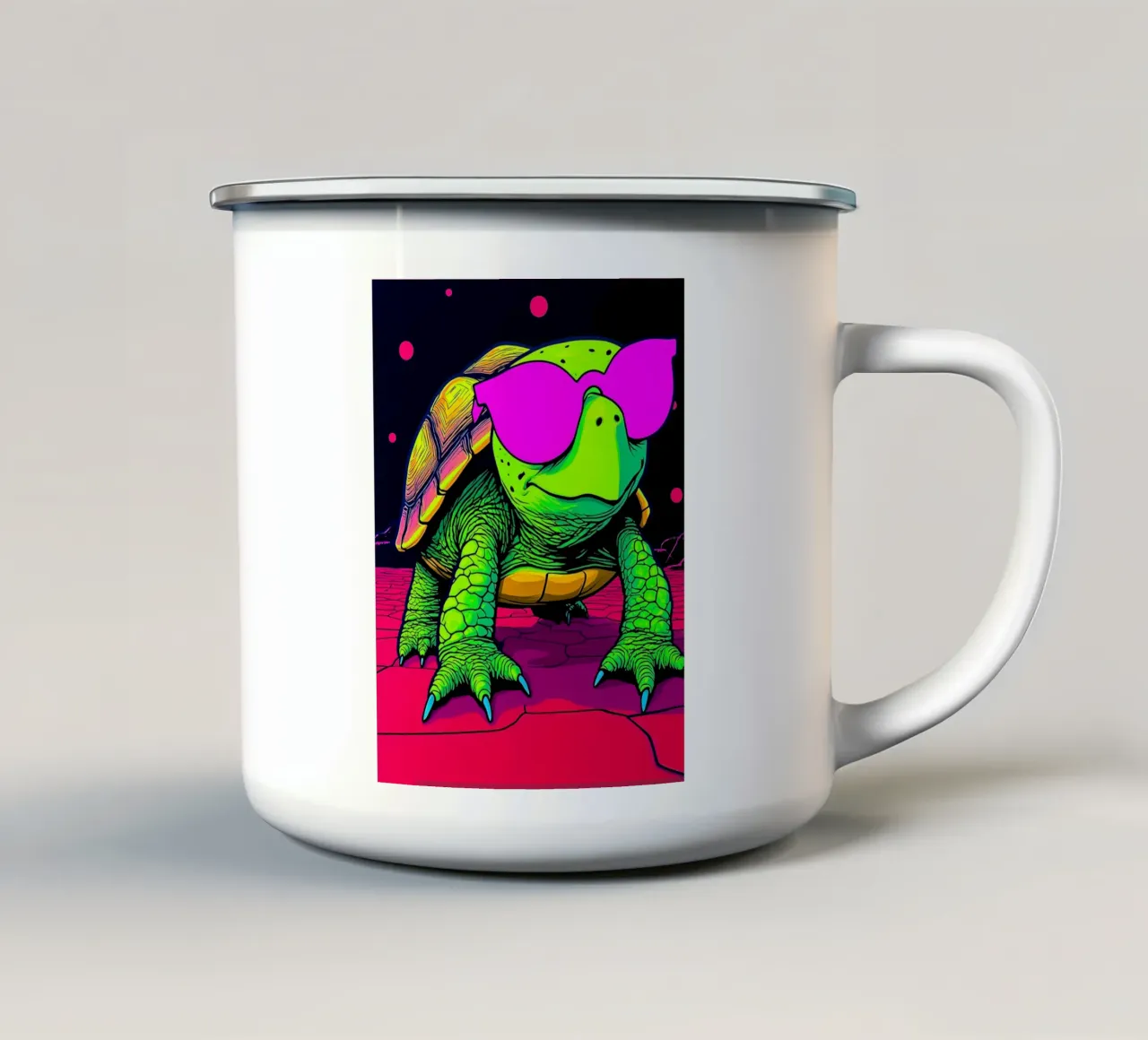 Tartaruga con occhiali - Pop Art tazza in smalto da ColorCrash Gallery