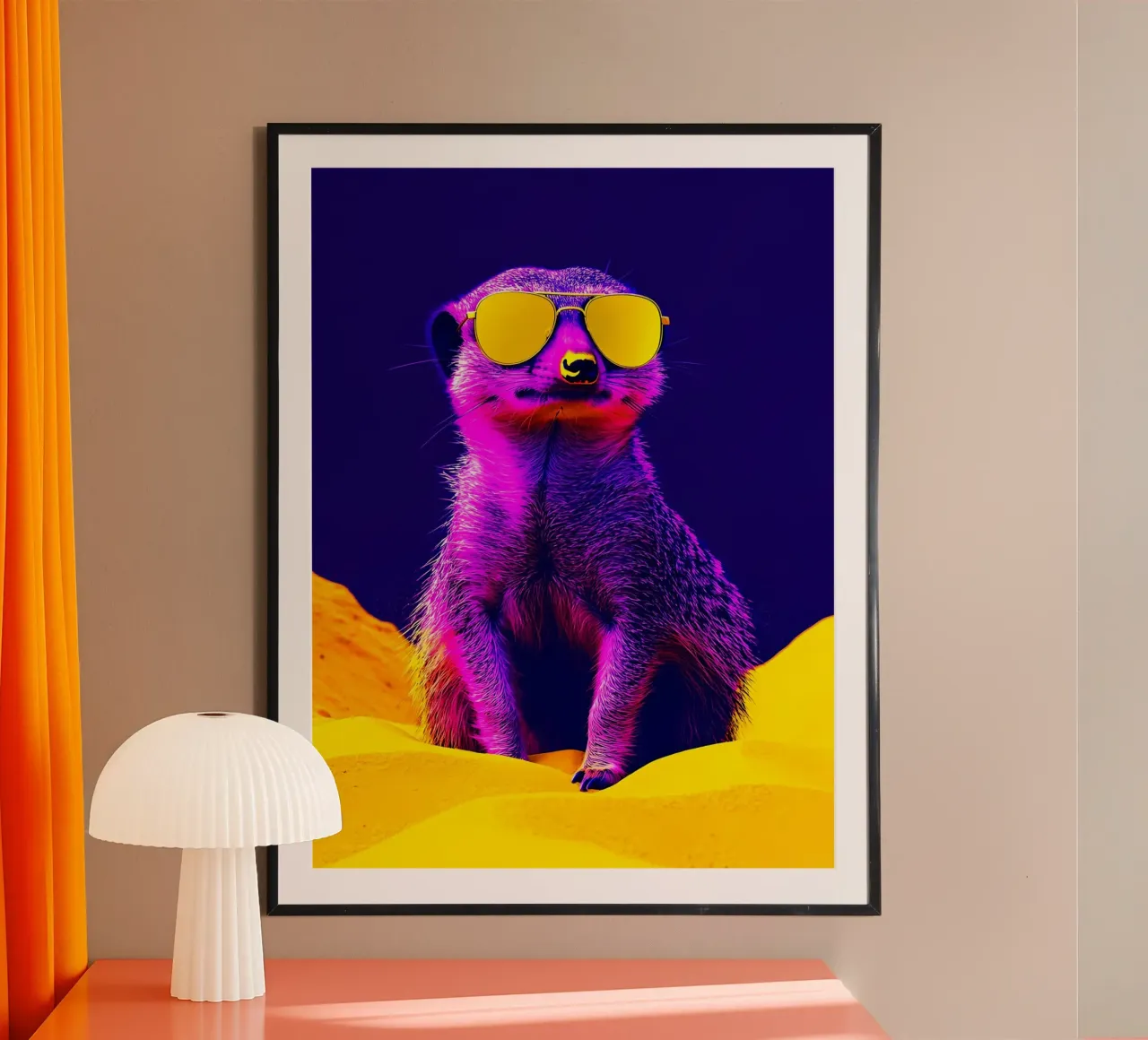 Meerkat in zonnebril - Pop Art poster met houten frame van ColorCrash Gallery