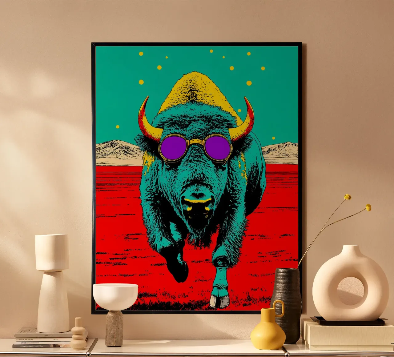 Buffalo - Pop Art poster con telaio in alluminio da ColorCrash Gallery