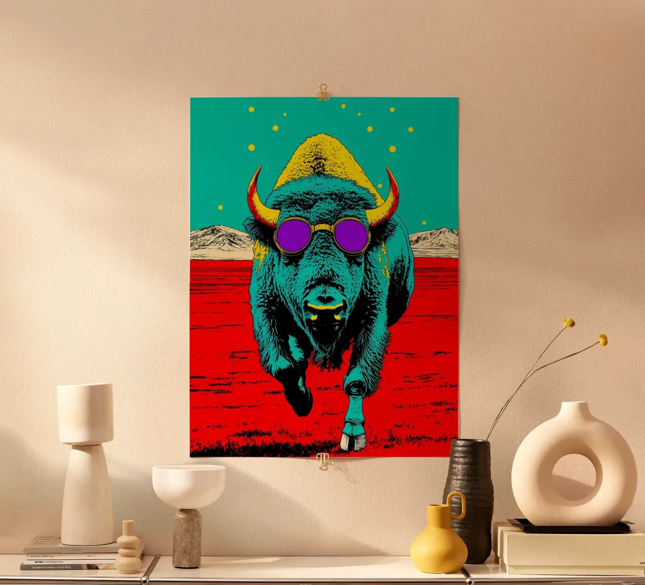 Buffalo - Pop Art poster con telaio in alluminio da ColorCrash Gallery