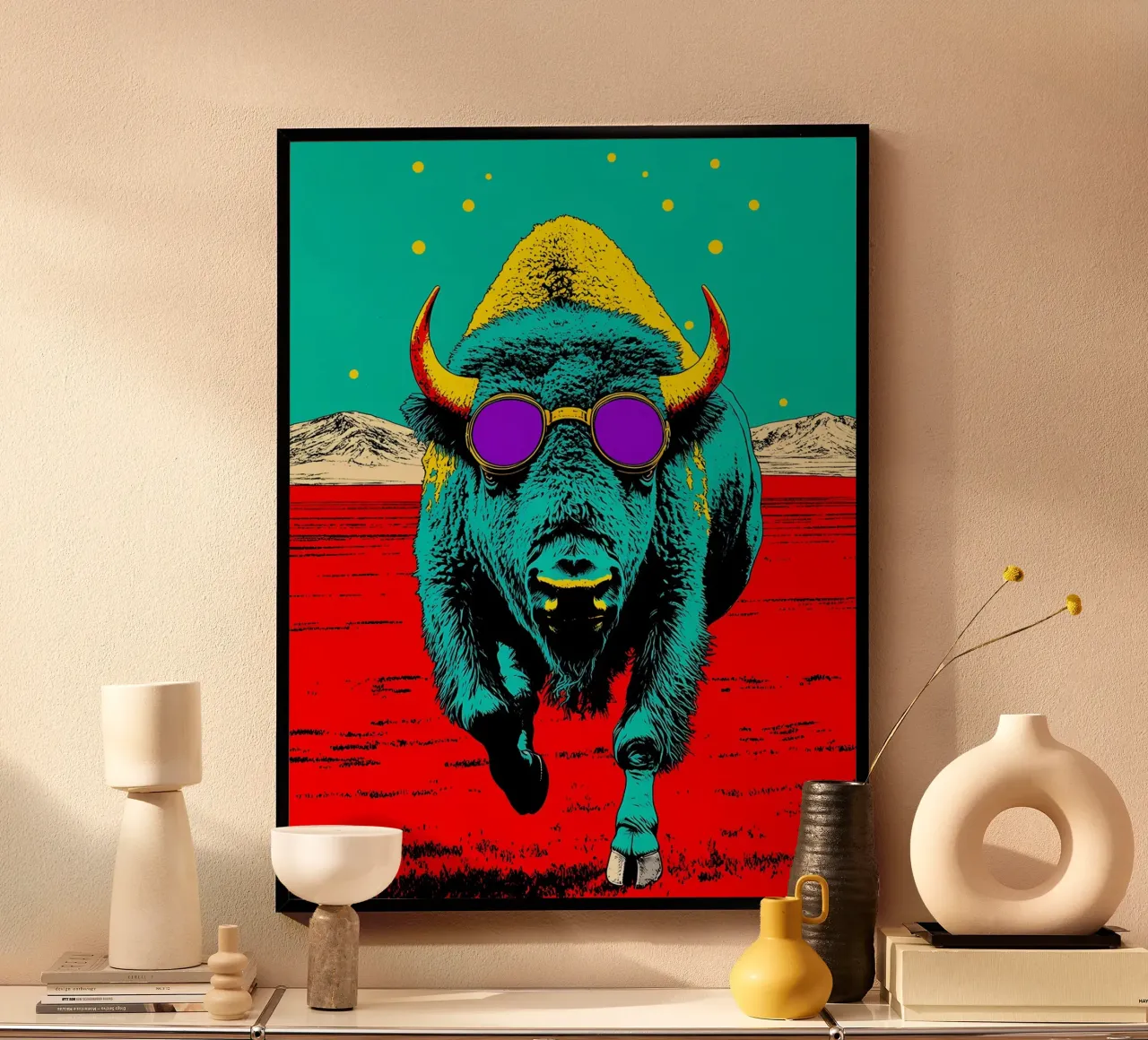 Buffalo - Pop Art poster con telaio in alluminio da ColorCrash Gallery