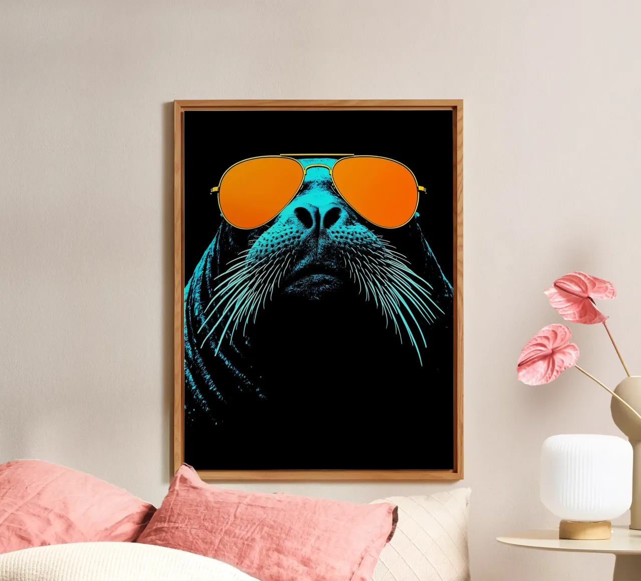 Sigillo con occhiali da sole - Pop Art alluminio dibond da ColorCrash Gallery