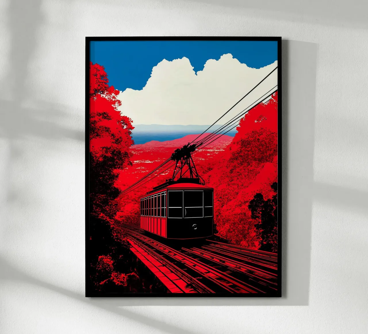 Cabinovia in montagna - Pop Art poster con telaio in alluminio da ColorCrash Gallery