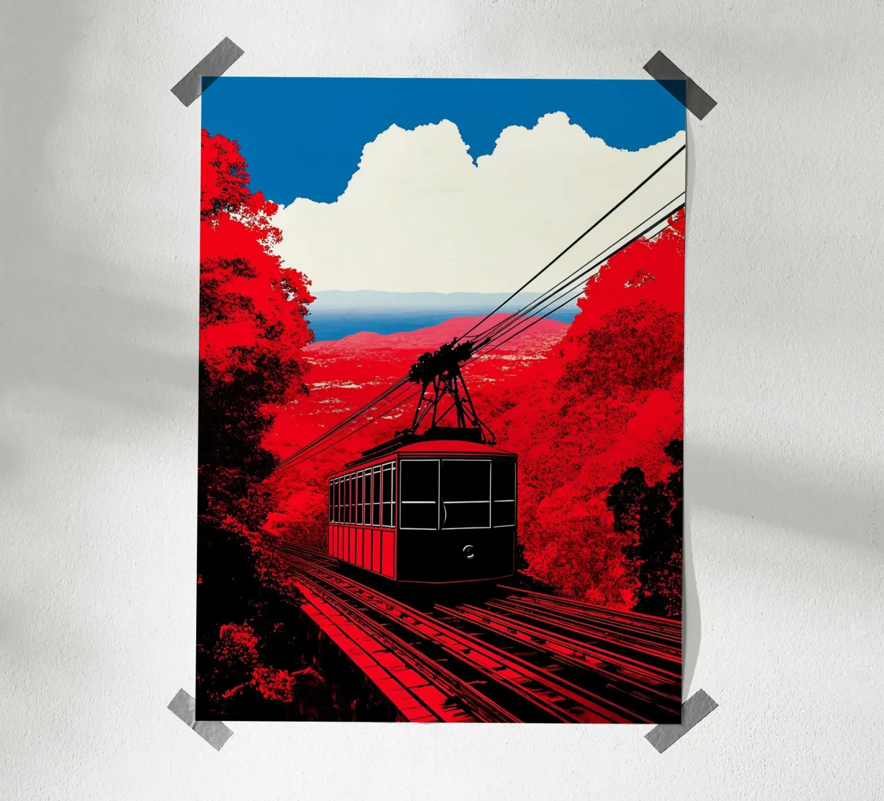 Cabinovia in montagna - Pop Art poster con telaio in alluminio da ColorCrash Gallery