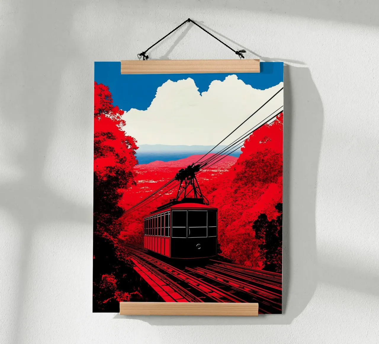 Cabinovia in montagna - Pop Art poster con telaio in alluminio da ColorCrash Gallery
