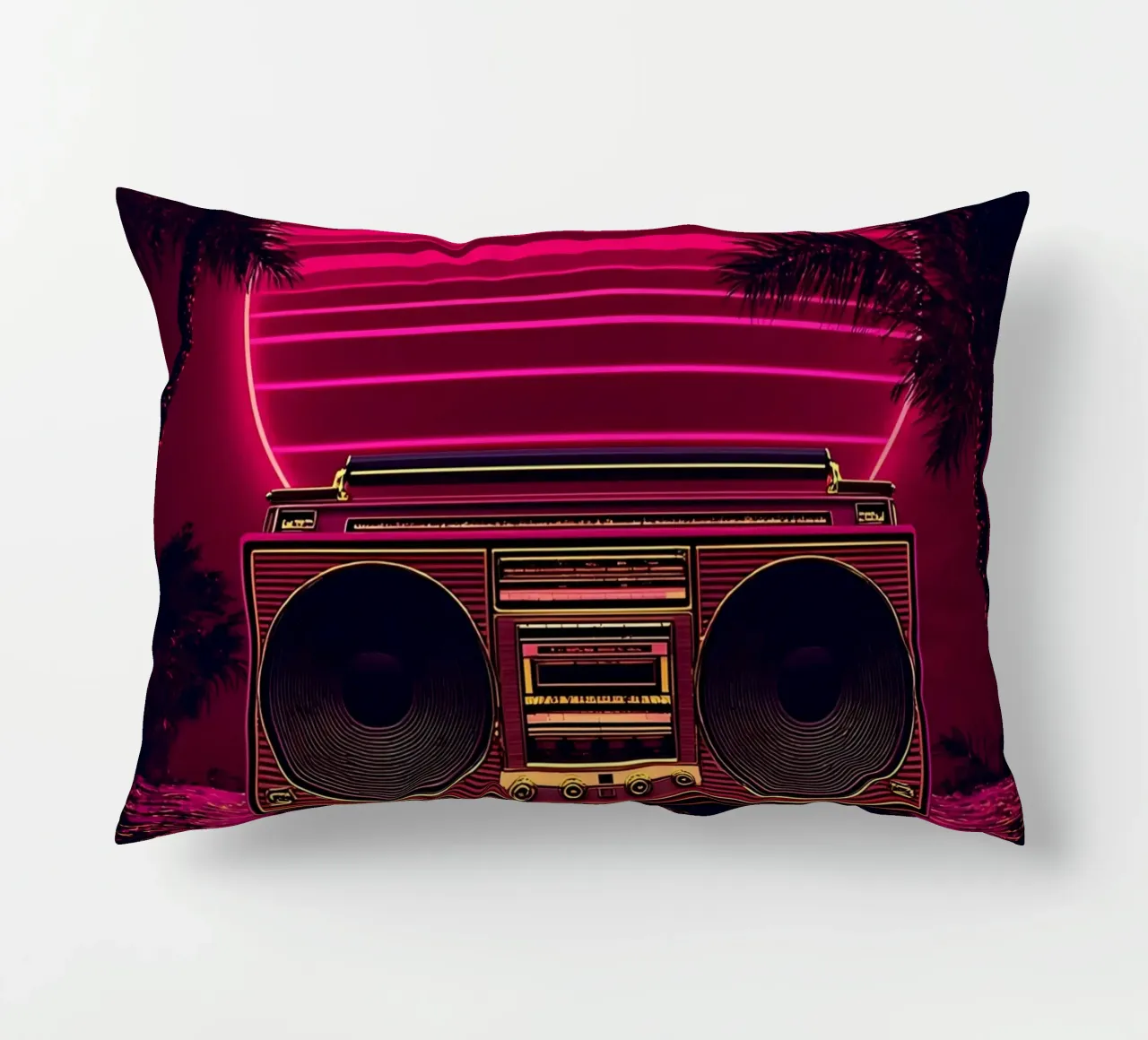 Neon Boombox Sunset - Pop Art cuscino da ColorCrash Gallery