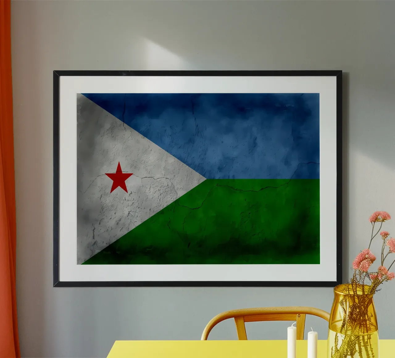 Bandiera d'epoca di Gibuti poster con telaio in legno da Joshua A Holmes