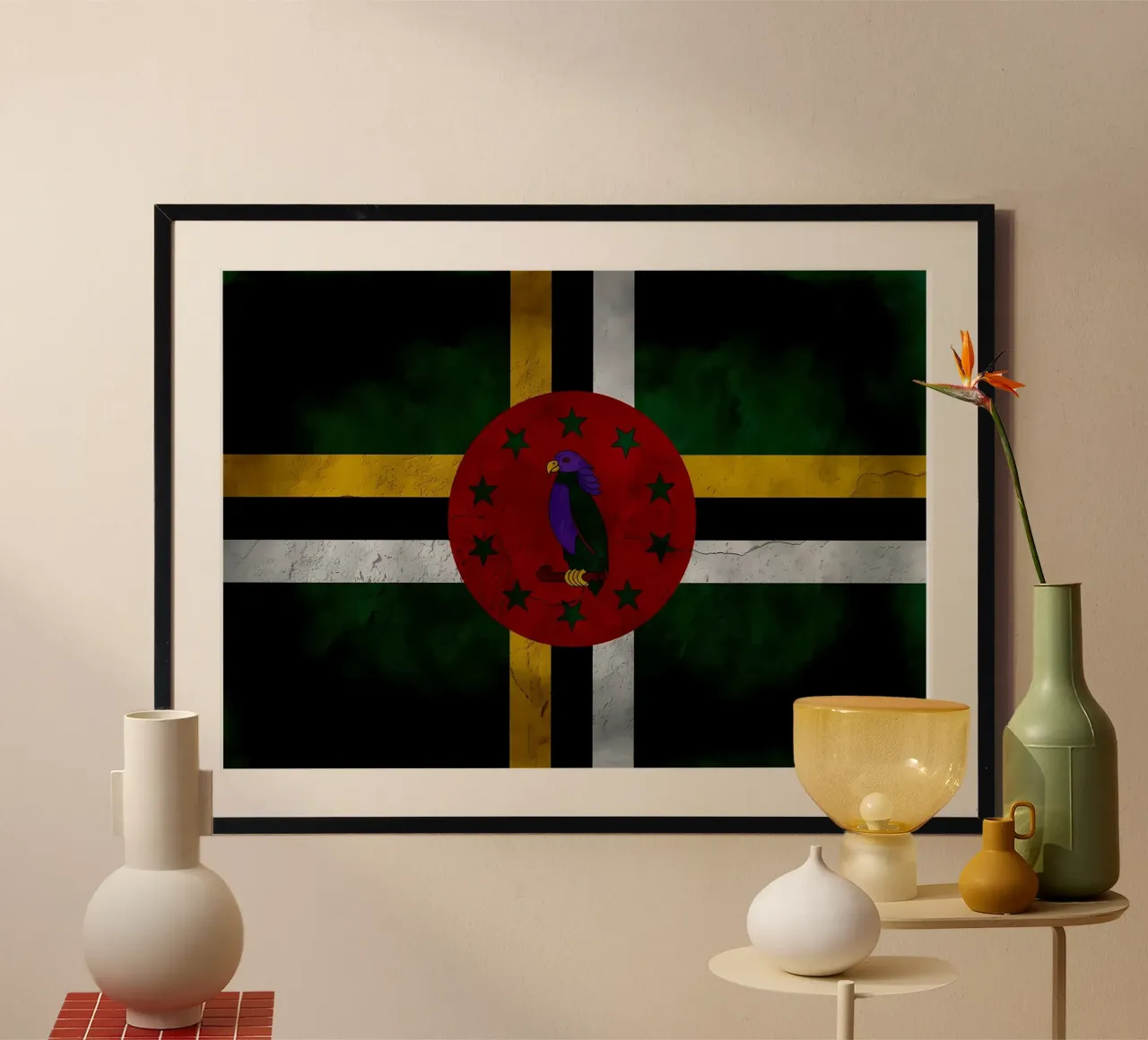 Bandiera d'epoca Dominica poster con telaio in plastica da Joshua A Holmes