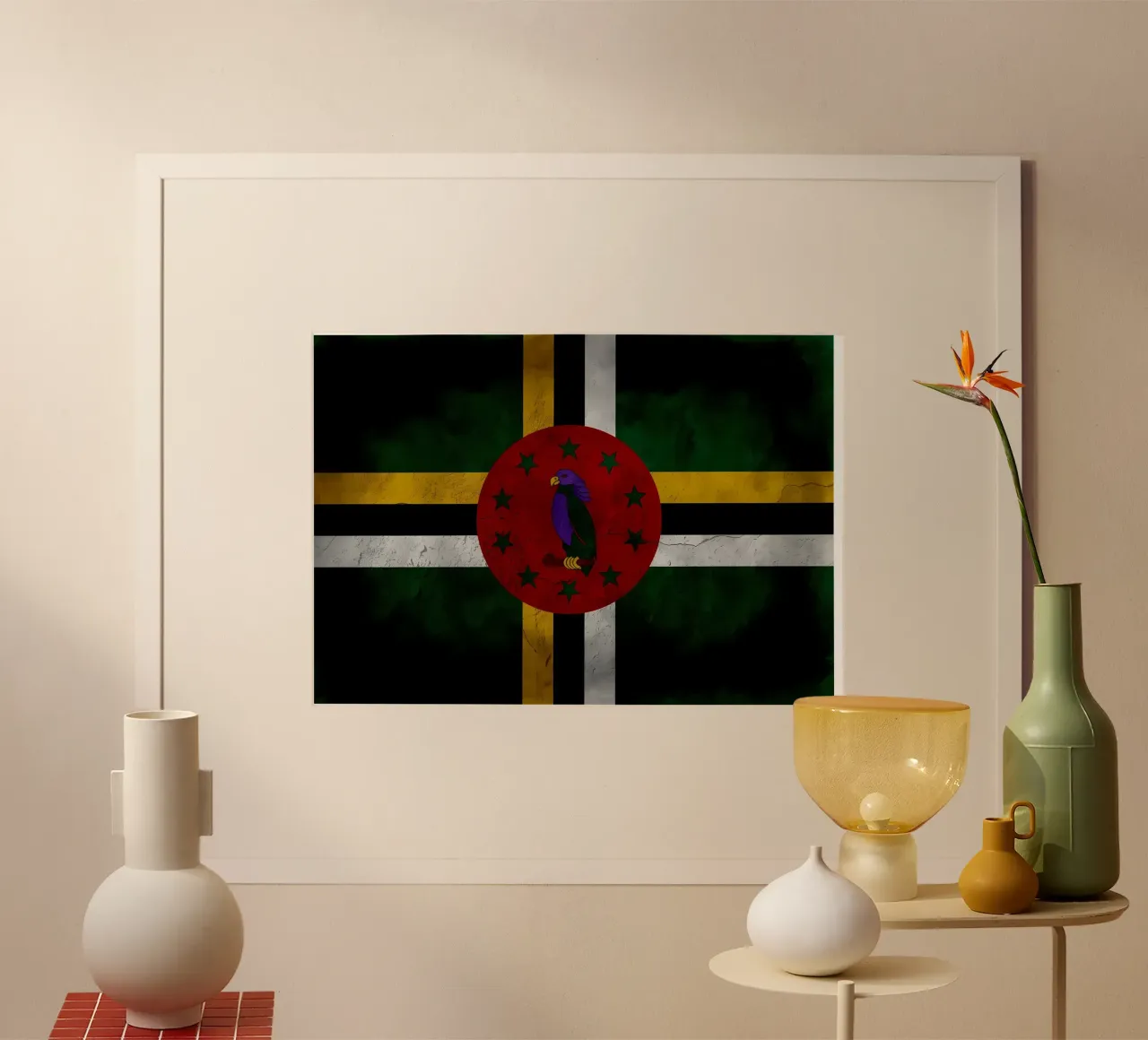 Bandiera d'epoca Dominica poster con telaio in plastica da Joshua A Holmes