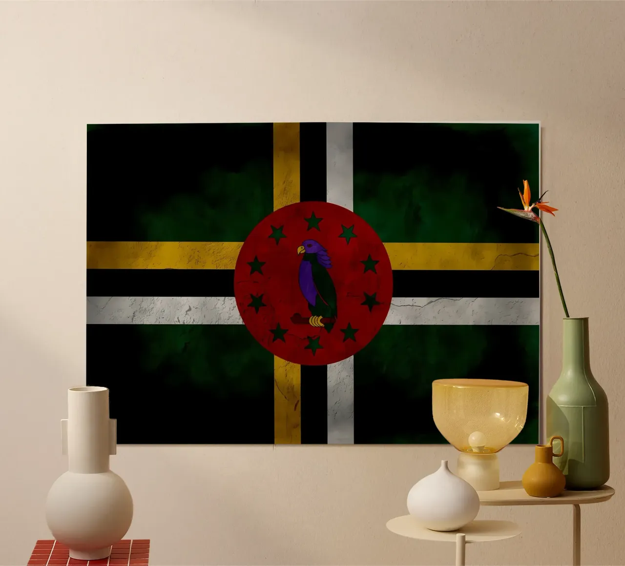 Bandiera d'epoca Dominica poster con telaio in plastica da Joshua A Holmes