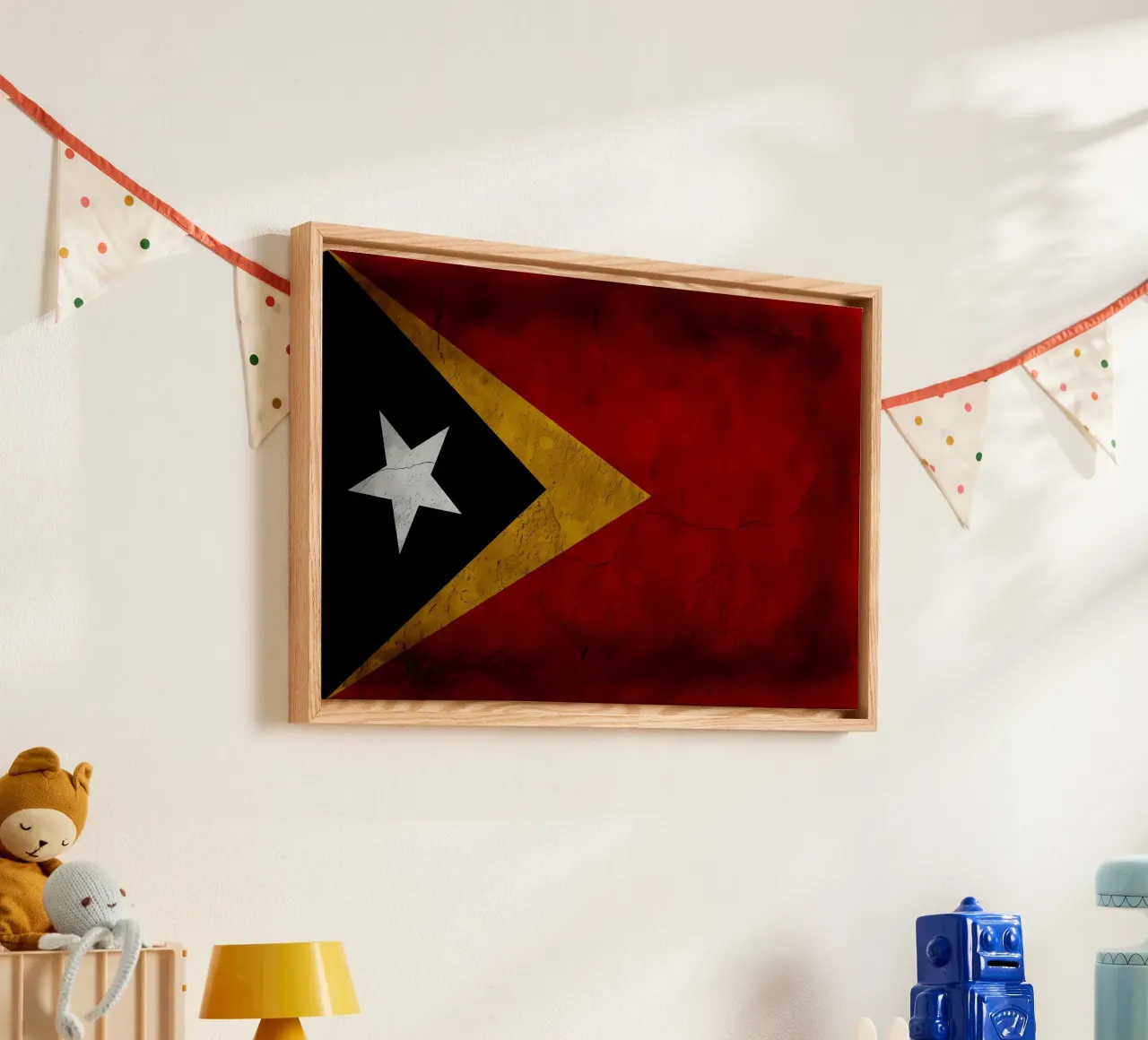 Bandiera d'epoca di Timor Est tela con Cornice a cassetta da Joshua A Holmes