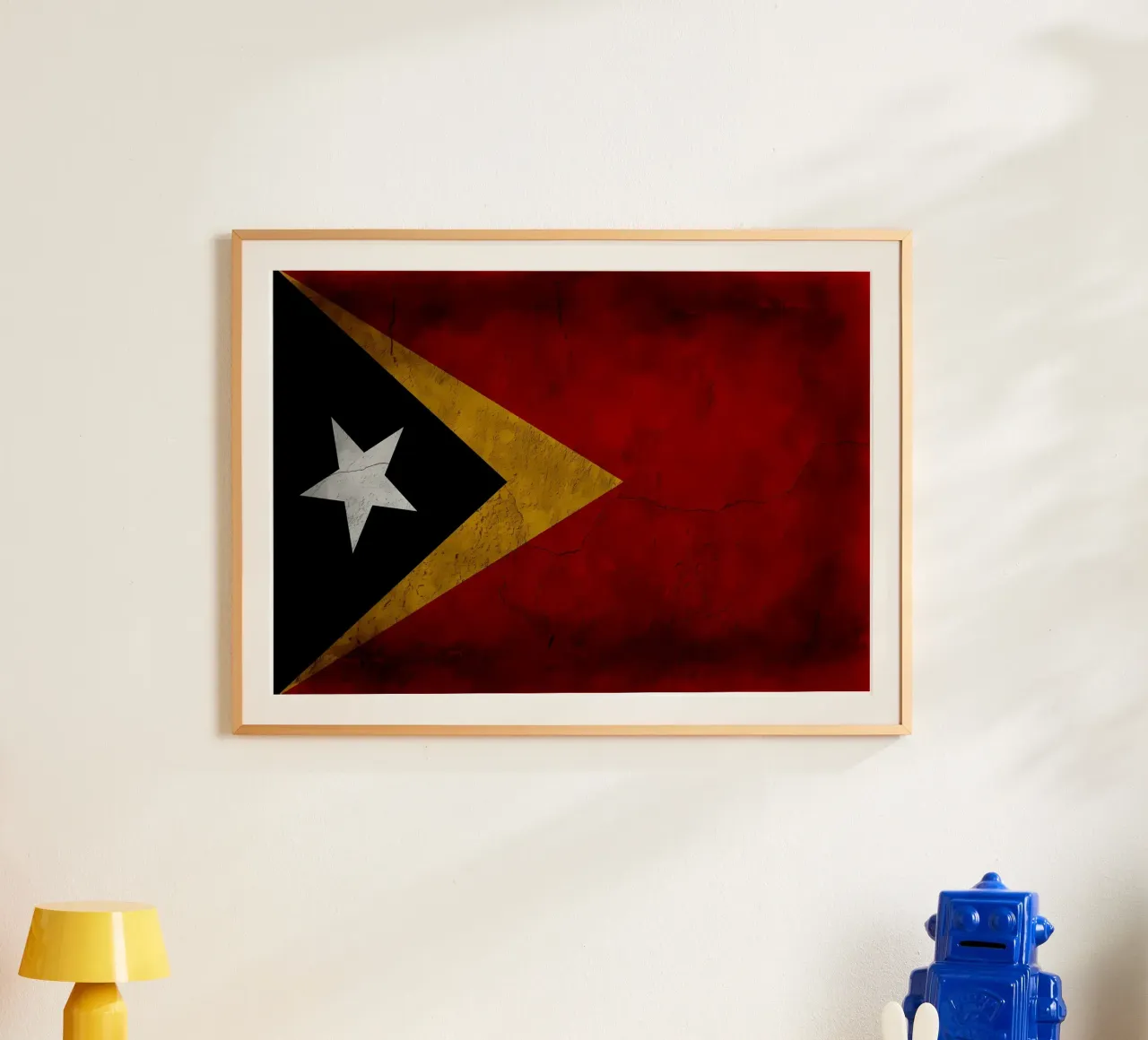 Bandiera d'epoca di Timor Est poster con telaio in legno da Joshua A Holmes