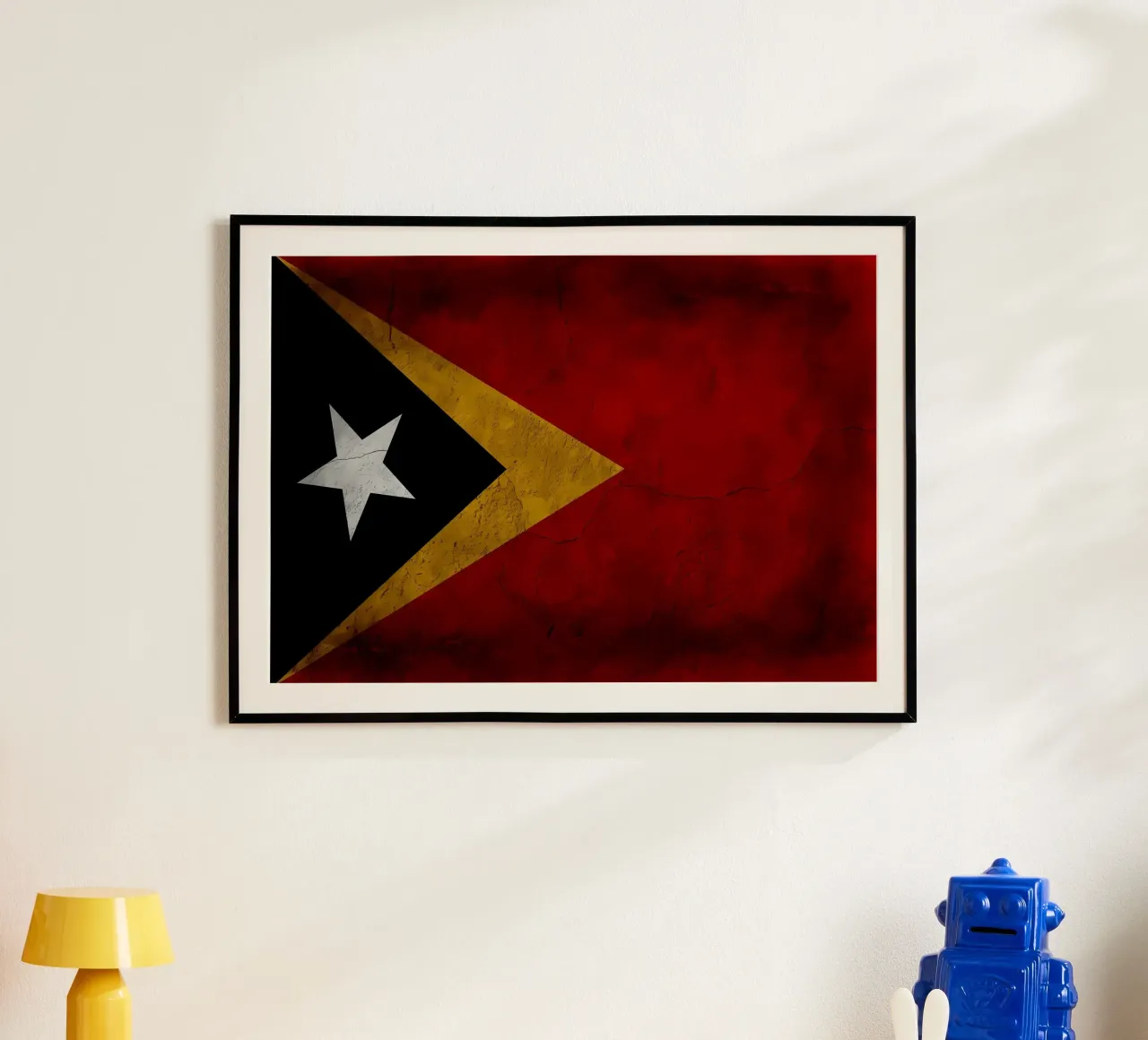 Bandiera d'epoca di Timor Est poster con telaio in legno da Joshua A Holmes