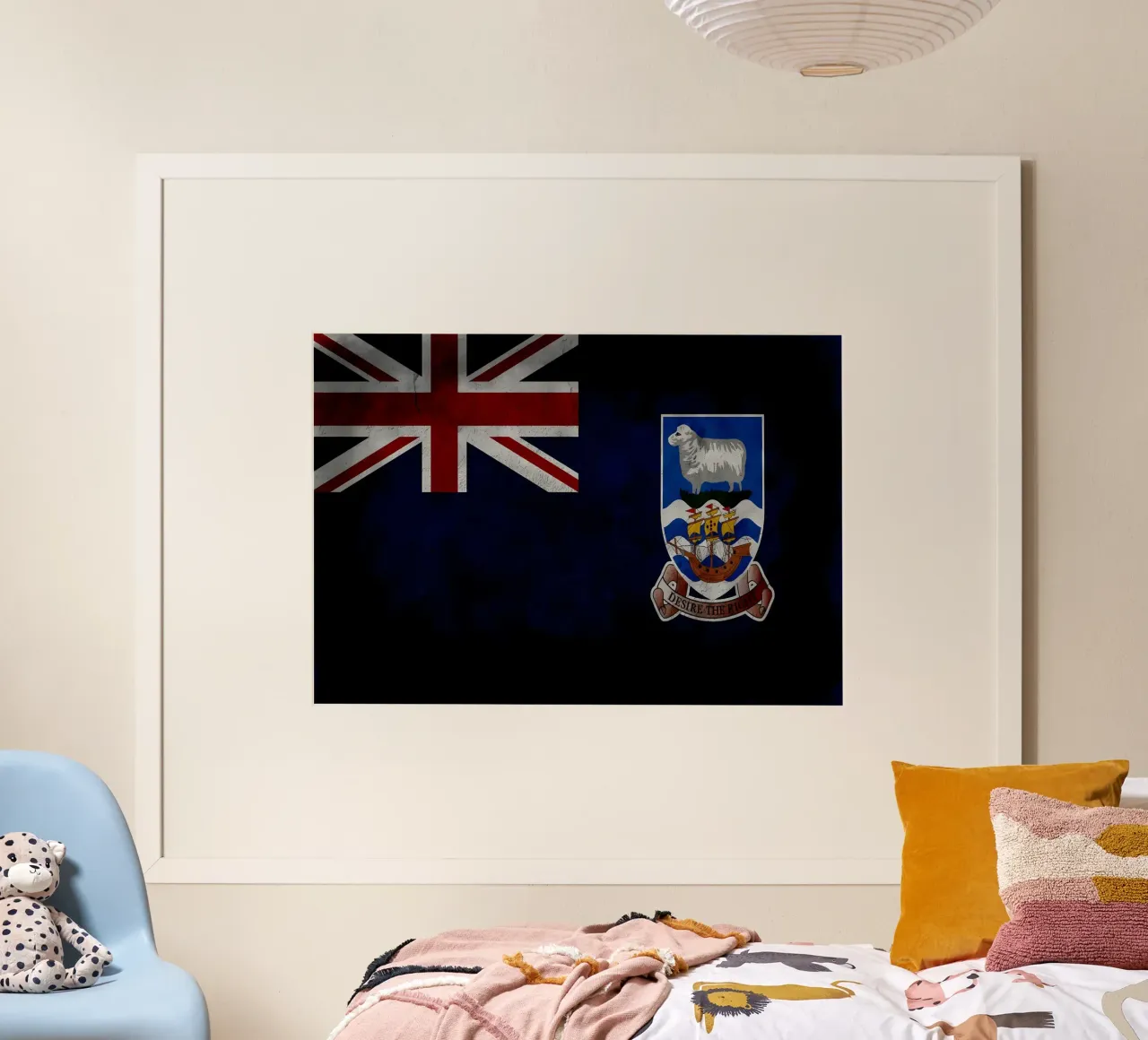 Bandiera d'epoca delle Isole Falkland poster con telaio in legno da Joshua A Holmes