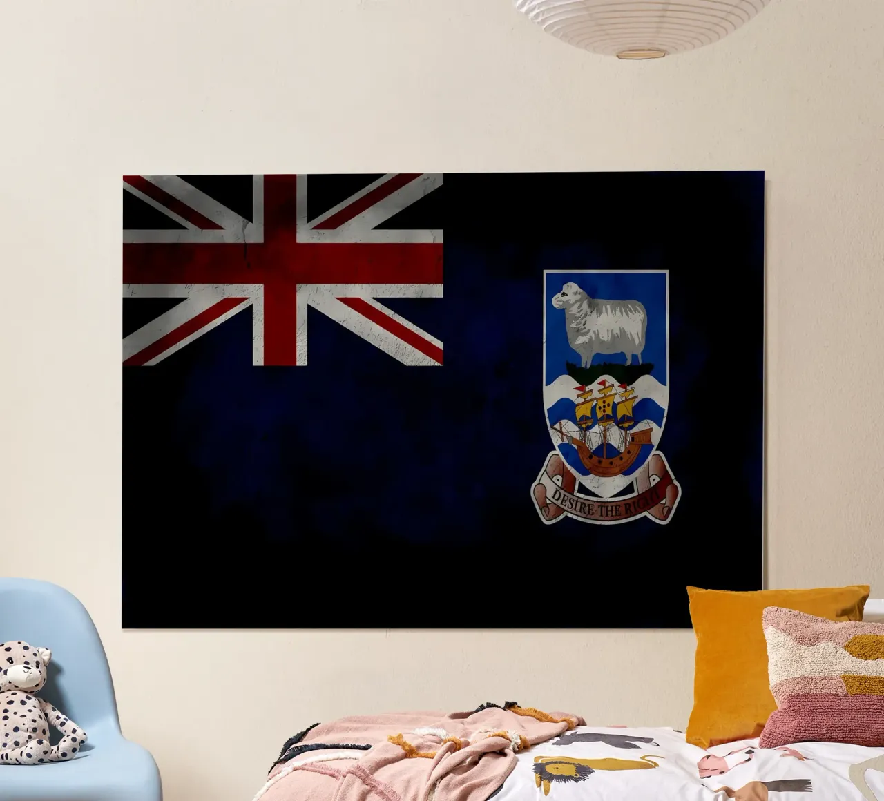 Bandiera d'epoca delle Isole Falkland poster con telaio in legno da Joshua A Holmes