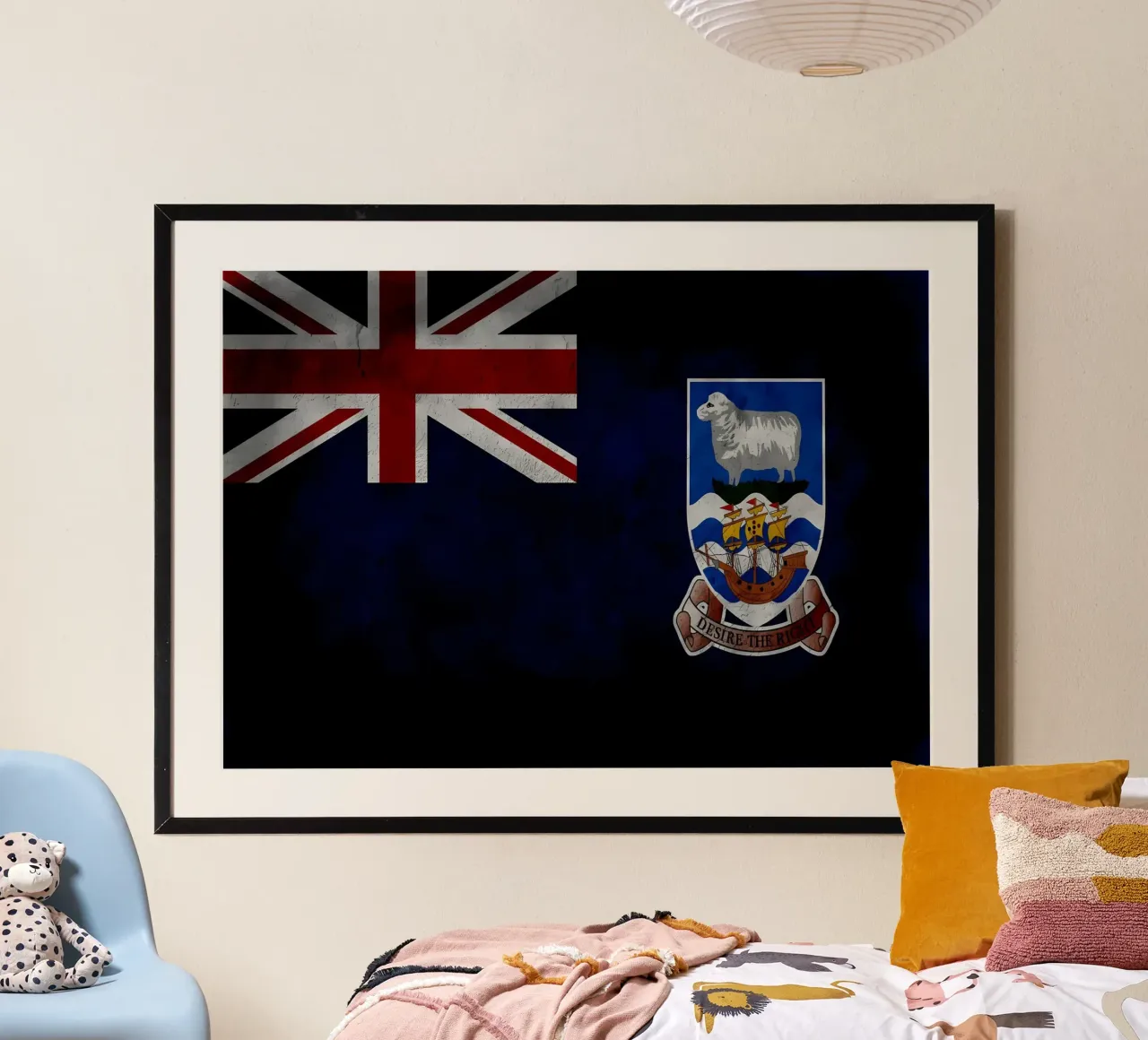 Bandiera d'epoca delle Isole Falkland poster con telaio in legno da Joshua A Holmes