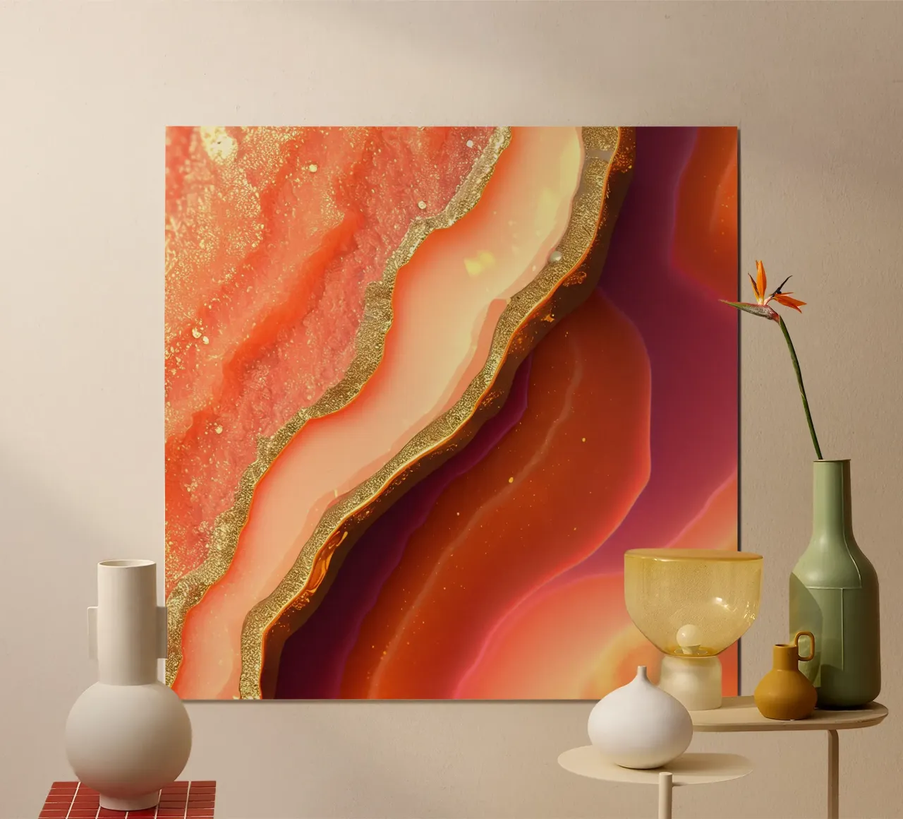 Agata rosa caldo e arancione poster con telaio in legno da Gemstone Textures