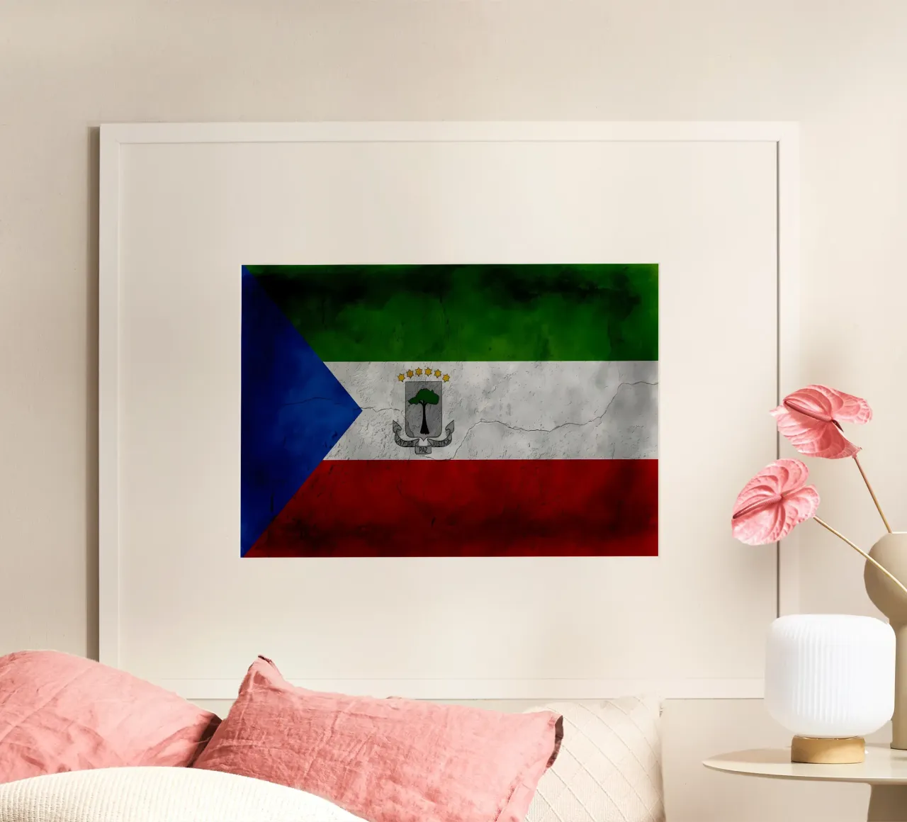 Equatorial Guinea vintage flag poster con telaio in legno da Joshua A Holmes