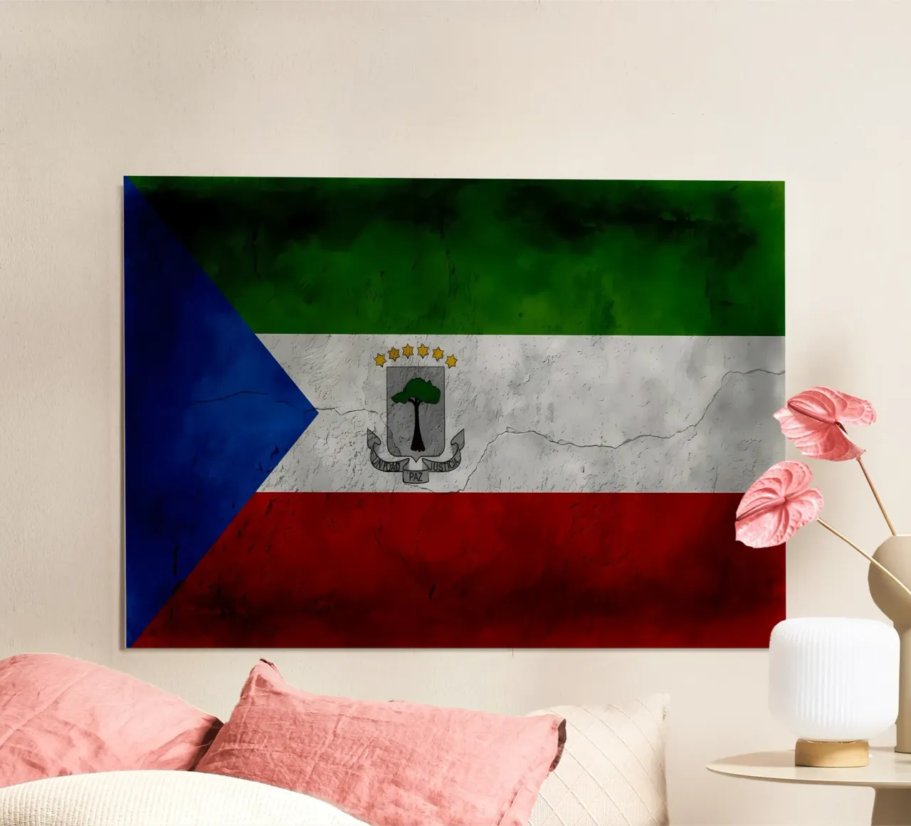 Equatorial Guinea vintage flag poster con telaio in legno da Joshua A Holmes