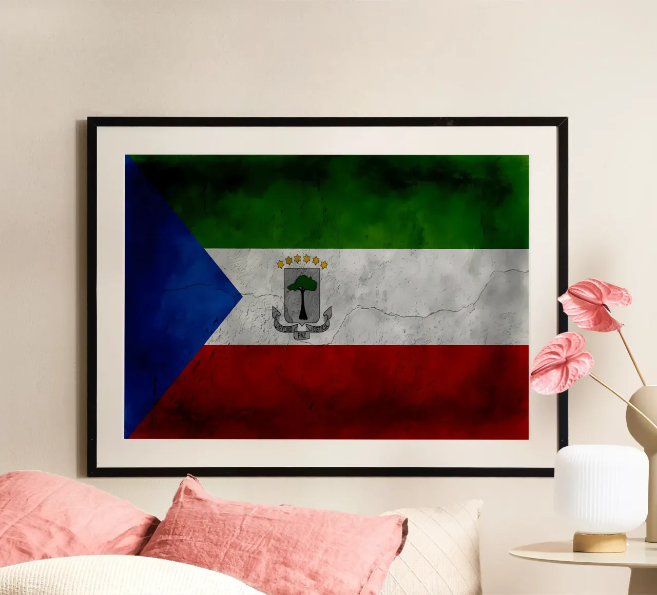 Equatorial Guinea vintage flag poster con telaio in legno da Joshua A Holmes