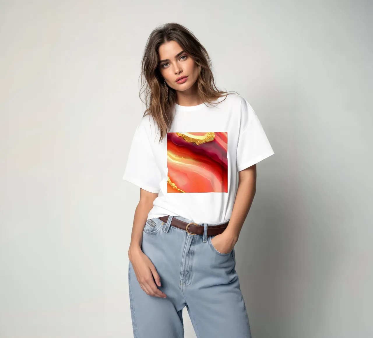 Agata rosa caldo e arancione t-shirt da Gemstone Textures